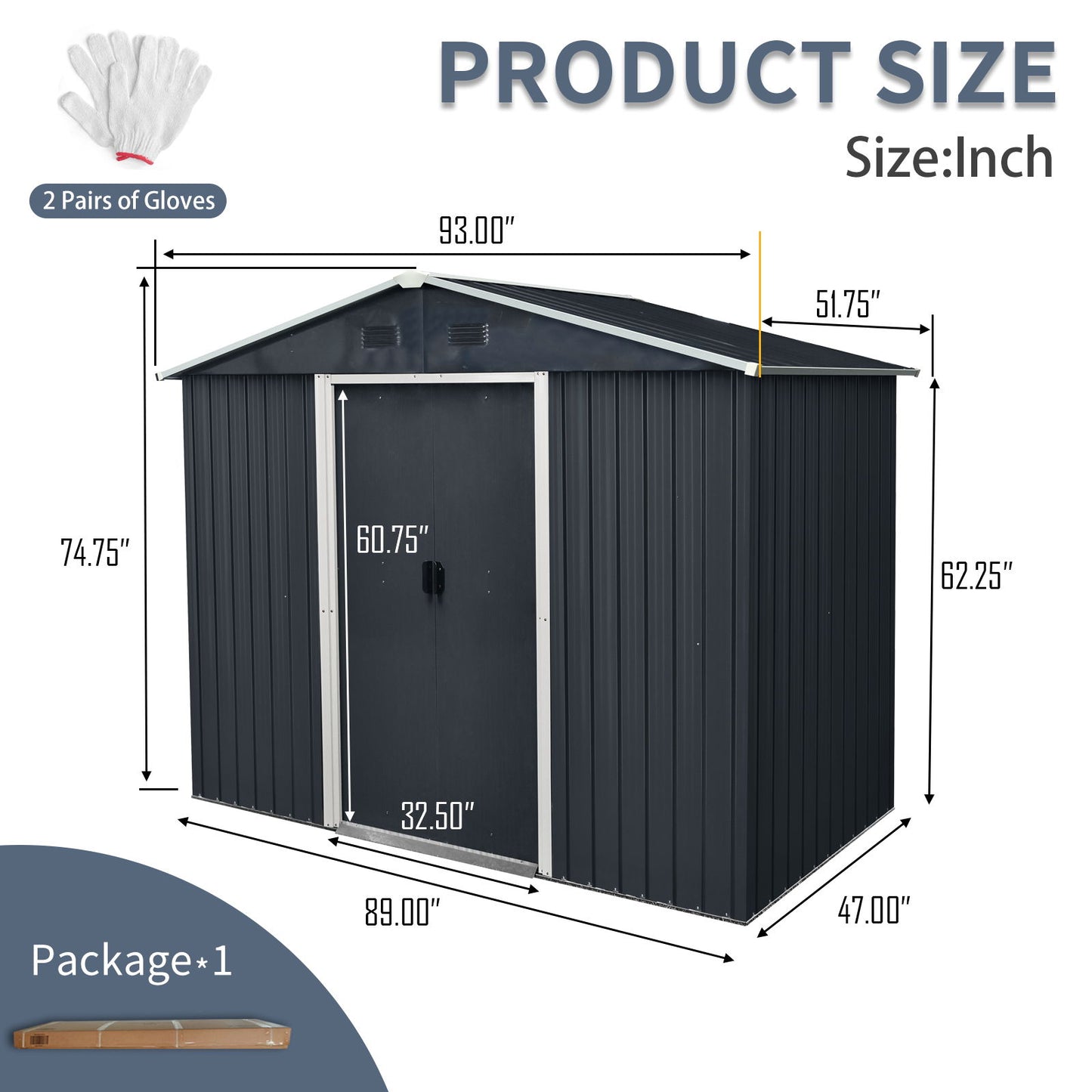 8Ft X 4Ft Outdoor Metal Storage Shed With Sliding Door And Foundation For Backyard, Patio, Lawn - Black / White