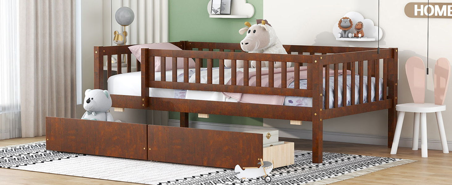 Twin Size Daybed Bed With Two Drawers - Walnut
