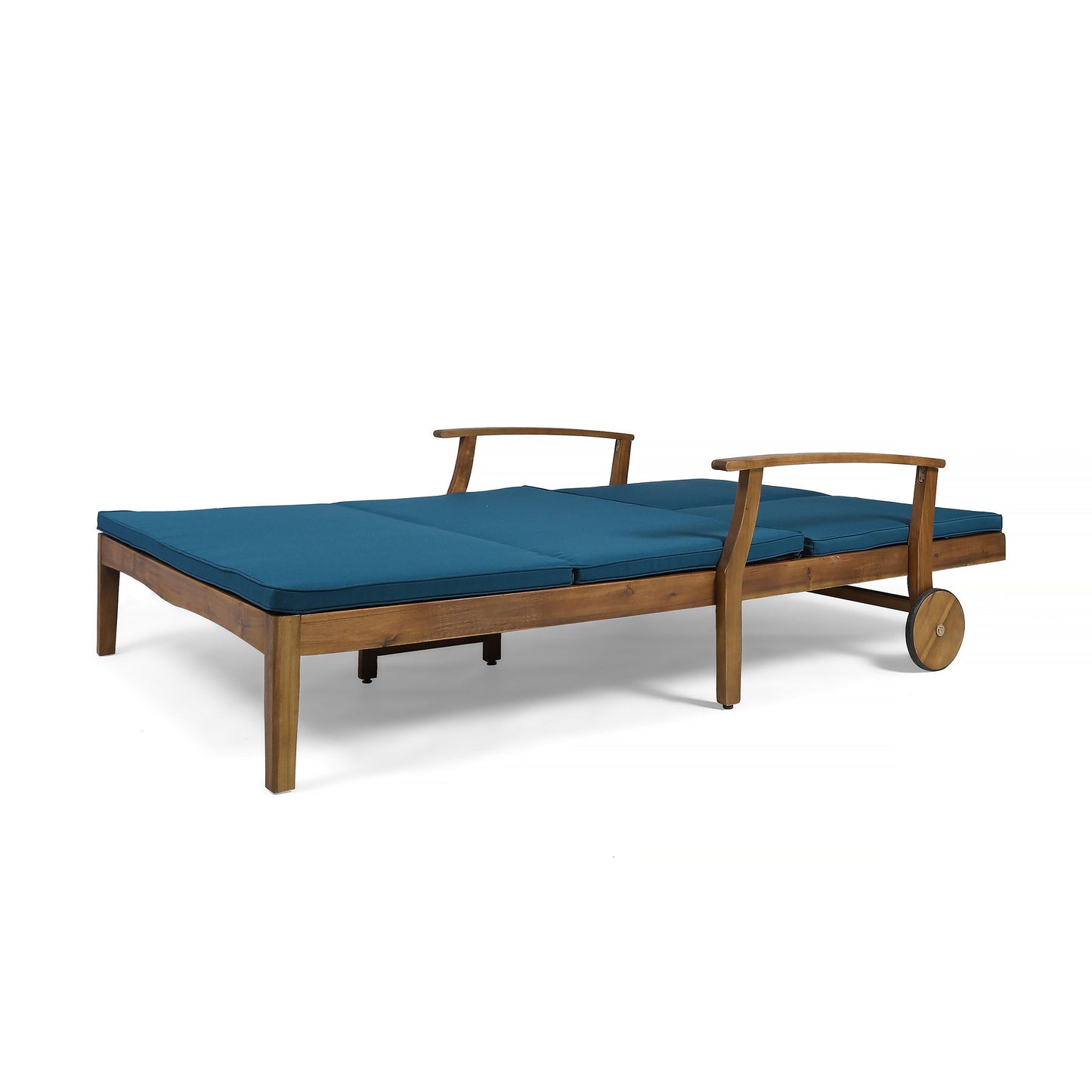 Etherealize - Outdoor Adjustable Double Chaise Lounge With Water Resistant Cushions - Teak / Blue