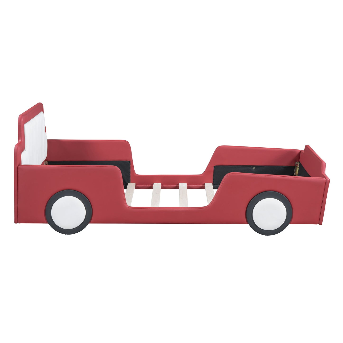 Twin Size Race Car Shaped Platform Bed & Wheels - Red