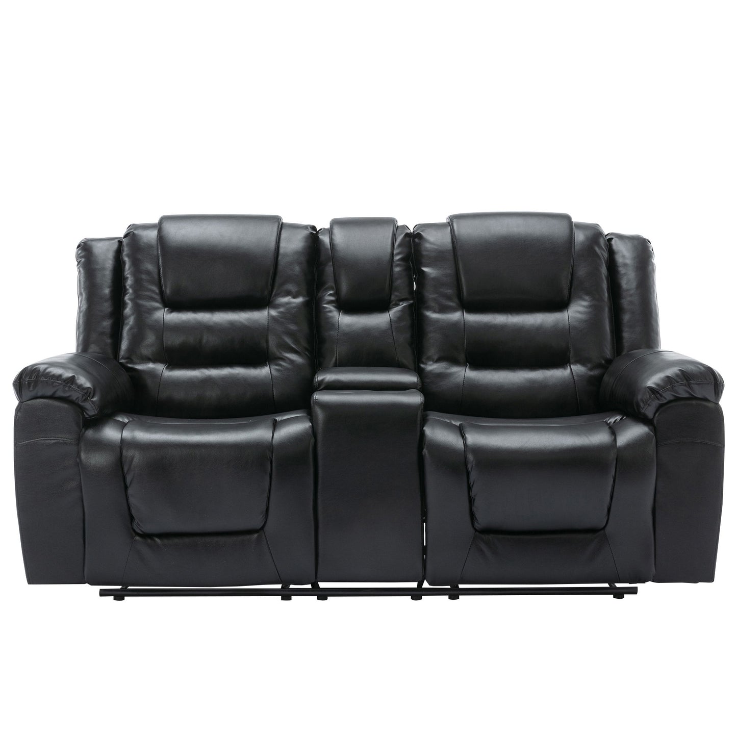 2 Seater Home Theater Recliner Manual Recliner Chair With A Storage Box And Two Cup Holders For Living Room - Black