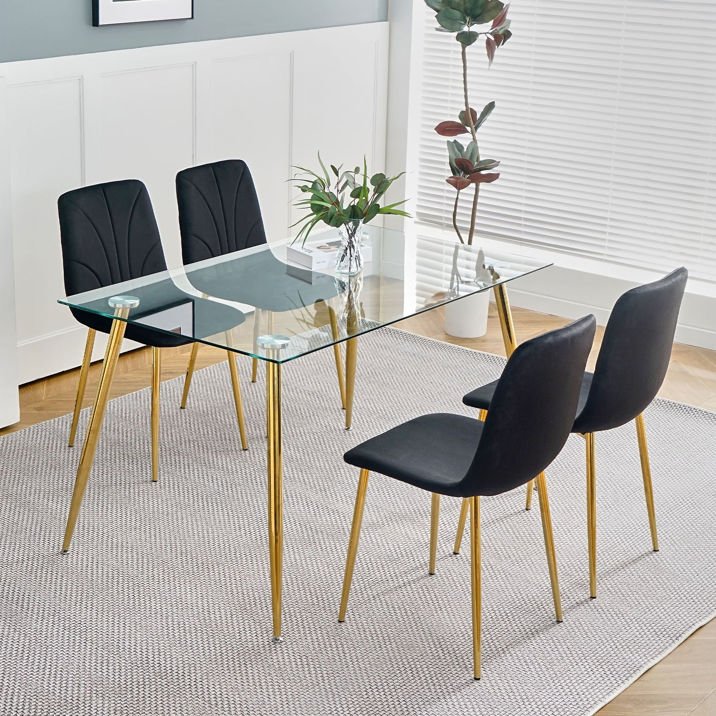 Modern Light Luxury Dining Chair With Gold Metal Legs (Set of 4) - Black