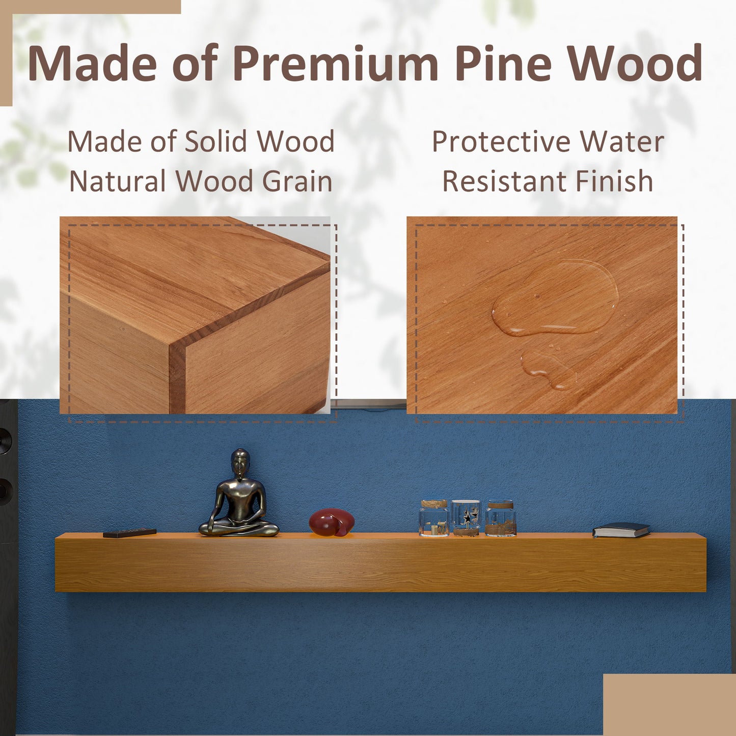 Fireplace Mantel Wooden Wall Mounted Floating Shelf 8" Deep Solid Pine Wood - Natural