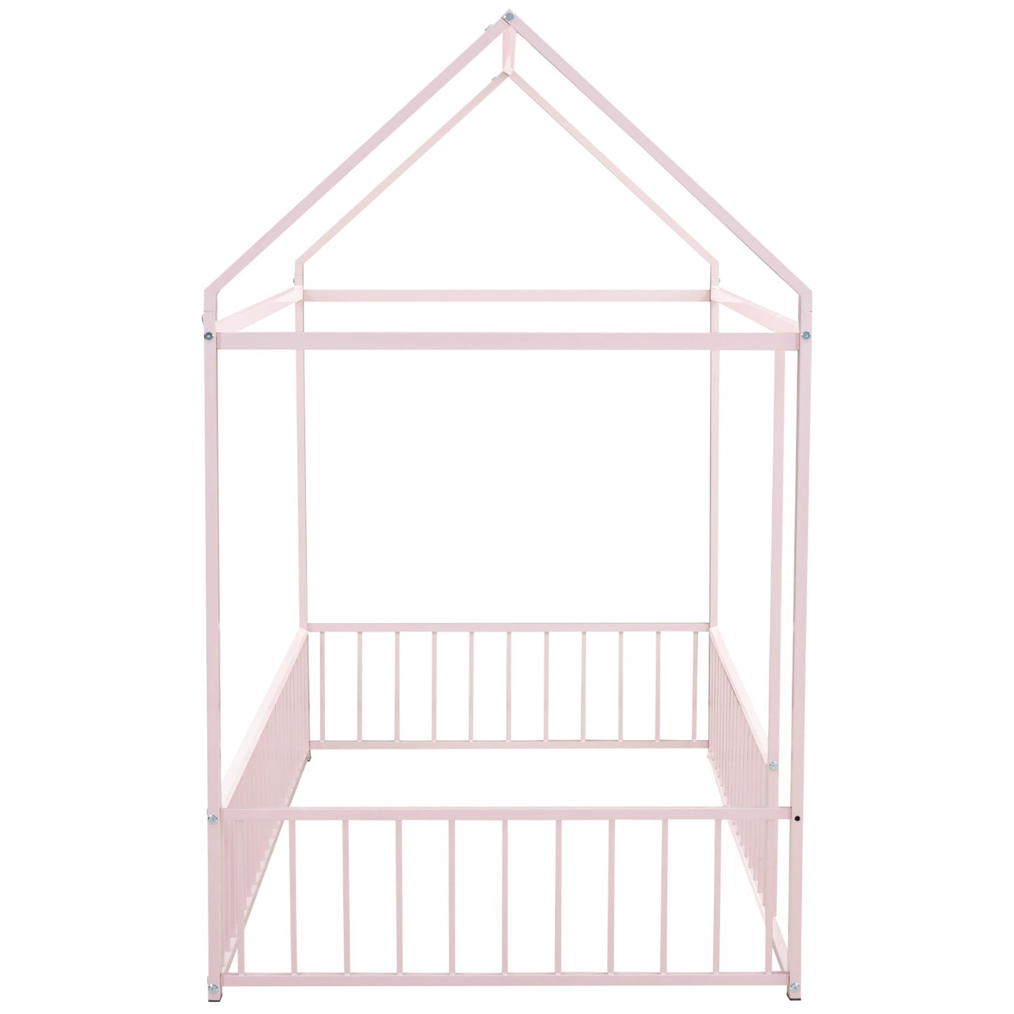 Twin Size Bed House Bed Frame With Fence - Pink