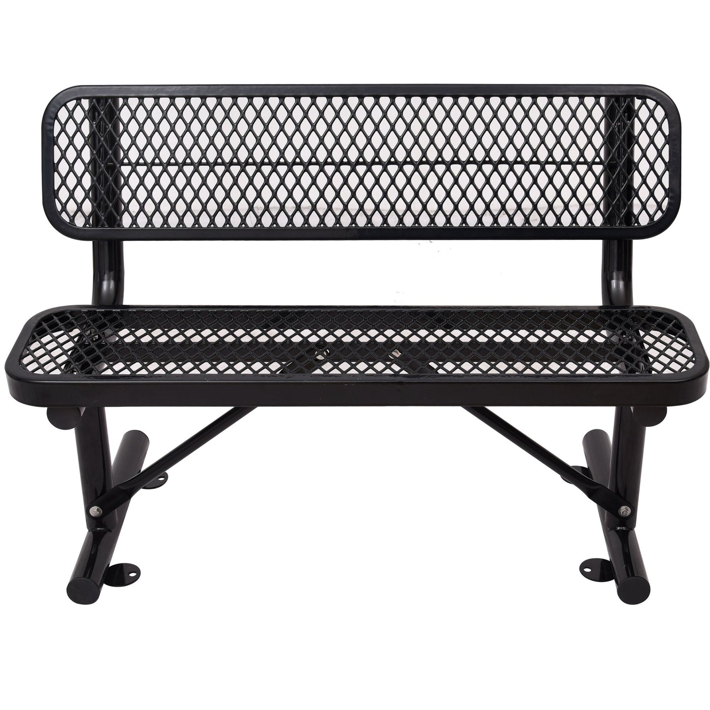 4' Outdoor Steel Bench With Backrest - Black