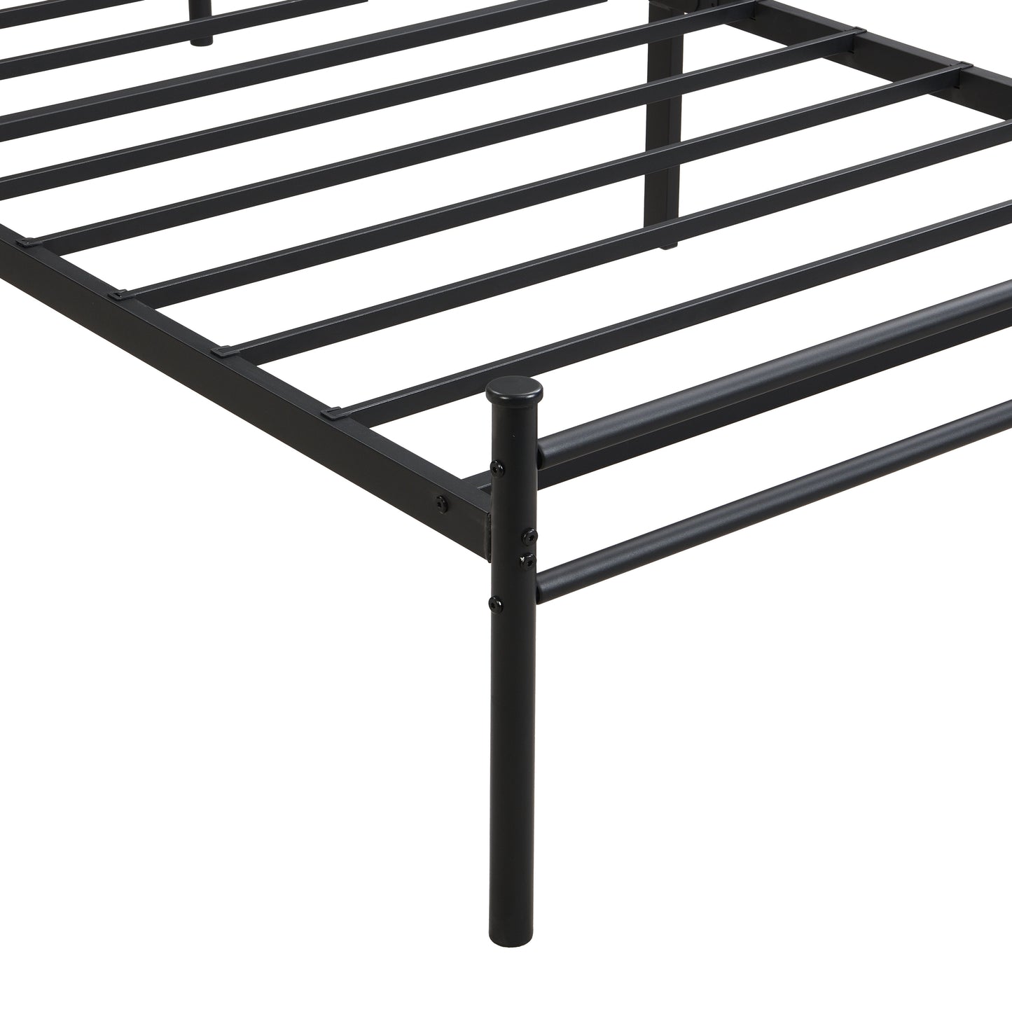 Modern Twin Long Size Metal Bedframe With Wood Panel Headboard - Black / Brown