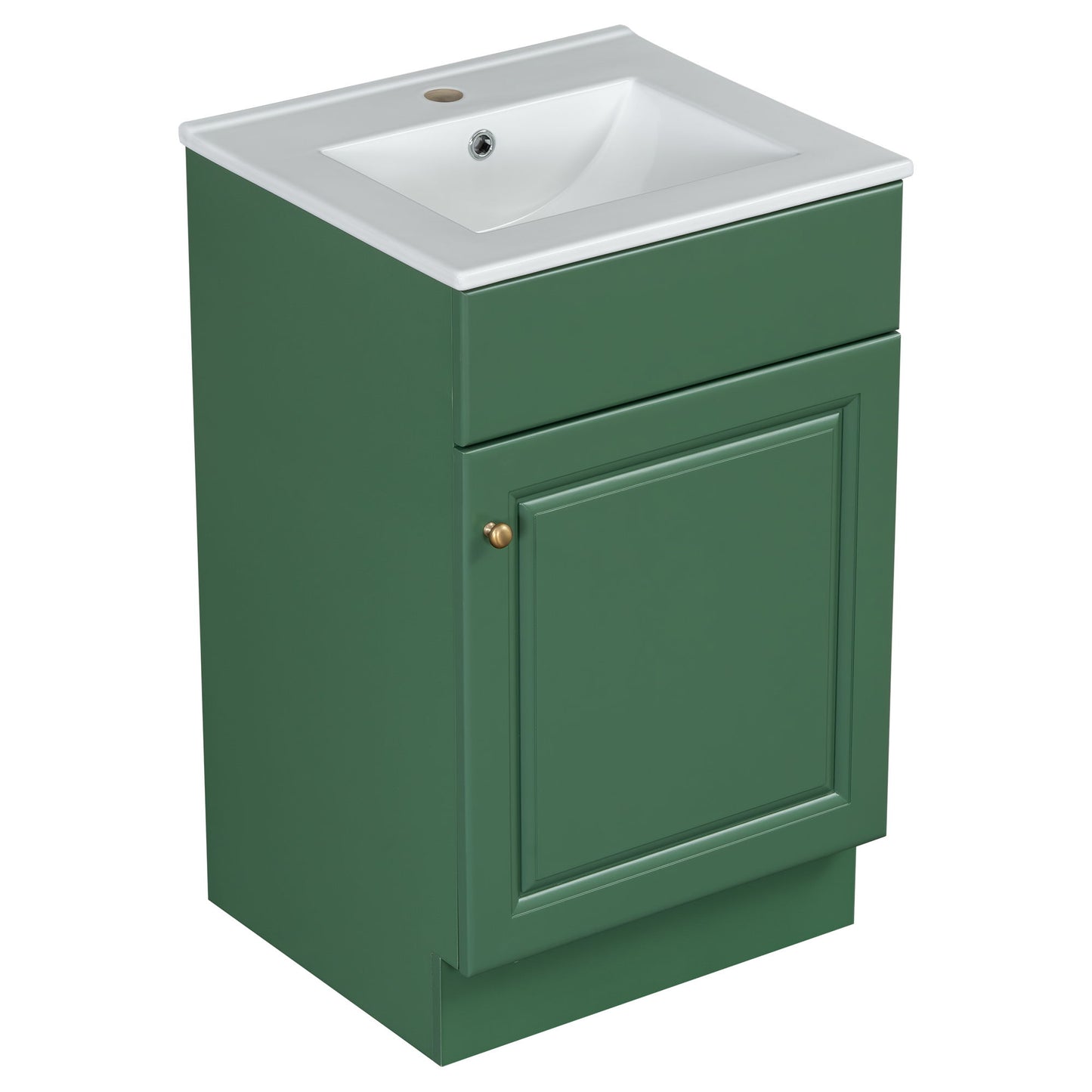 20" Bathroom Vanity With Sink, Freestanding Cabinet With Door Shelf And Adjustable Shelf, And Ceramic Construction - Green