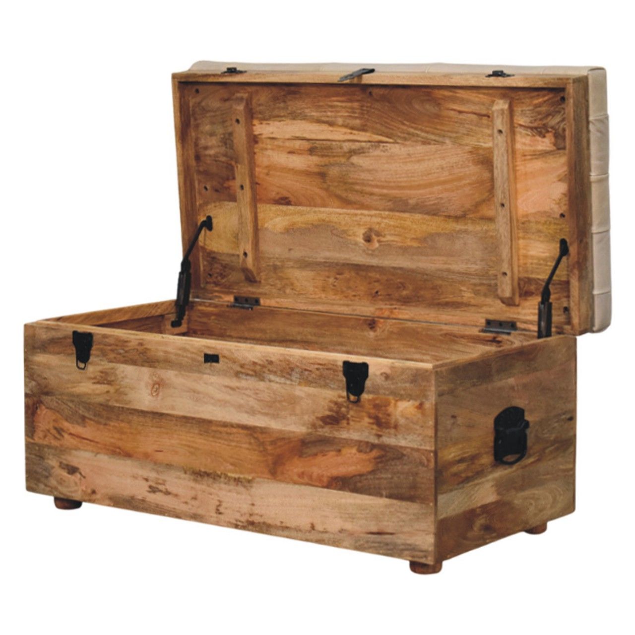 Buffalo - Hide Leather Storage Trunk - Beige / Brown
