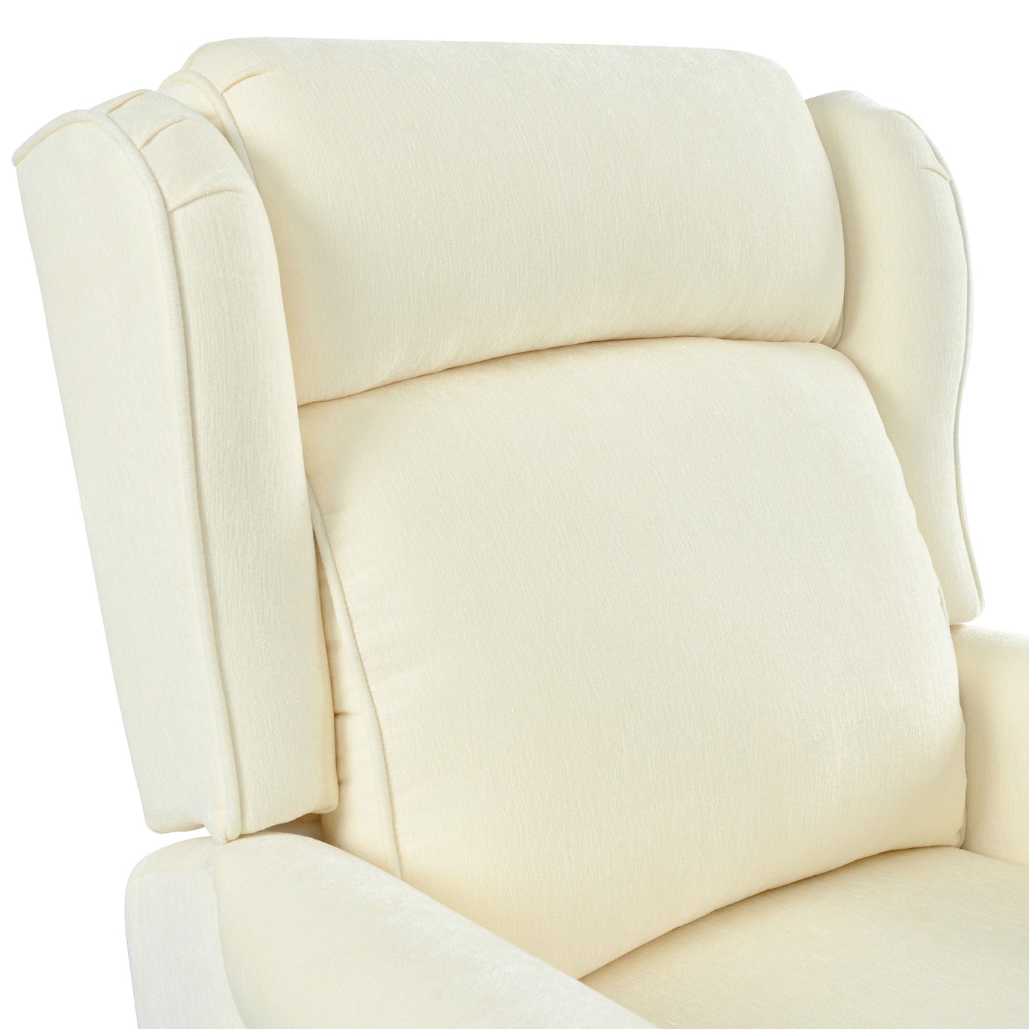 Push Back Recliner Chair Upholstered With Classic Wing Back And Solid Gourd-Shaped Legs For Living Room - Beige