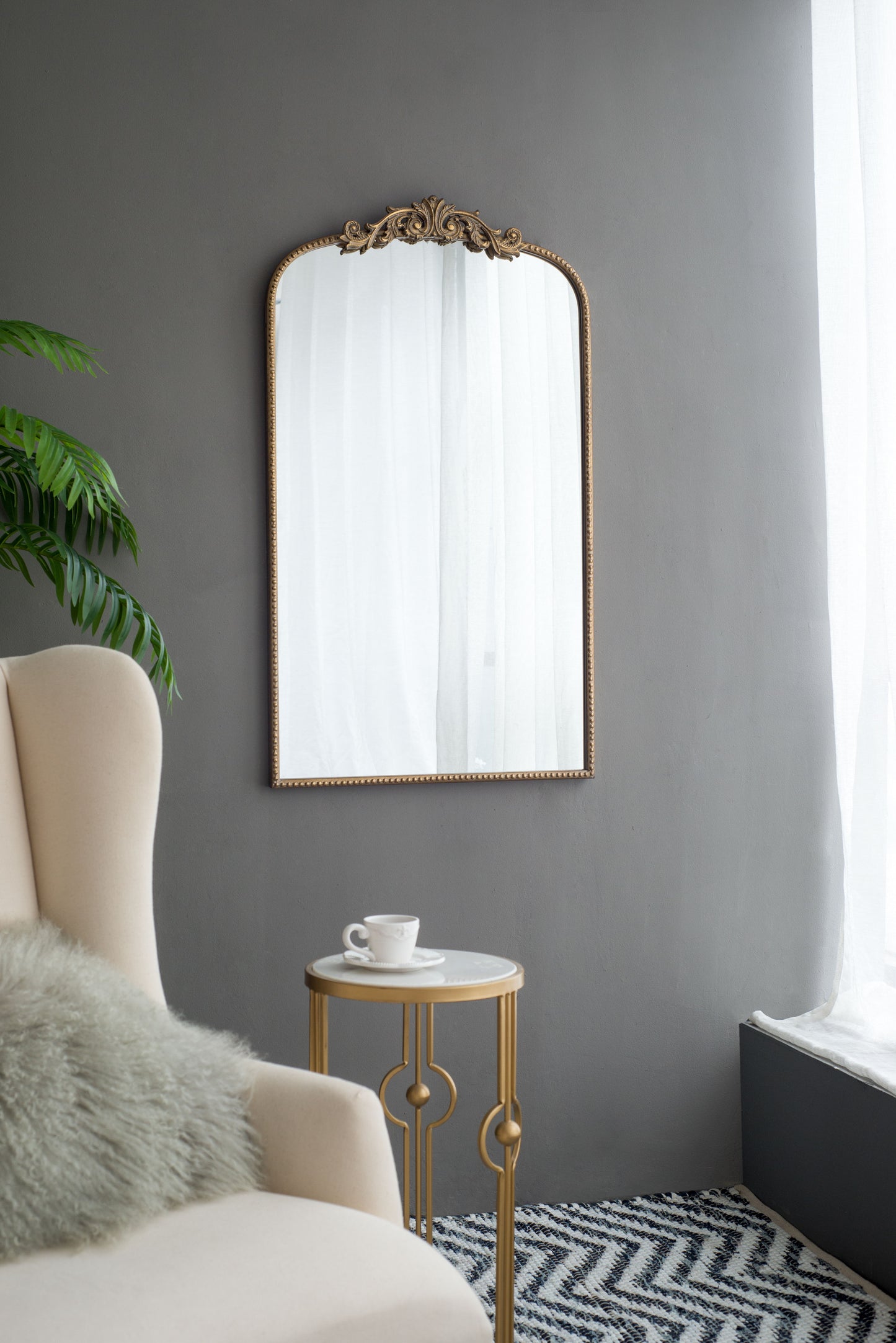 Arch Mirror, Baroque Inspired Wall Decor For Bathroom, Bedroom, Living Room - Gold