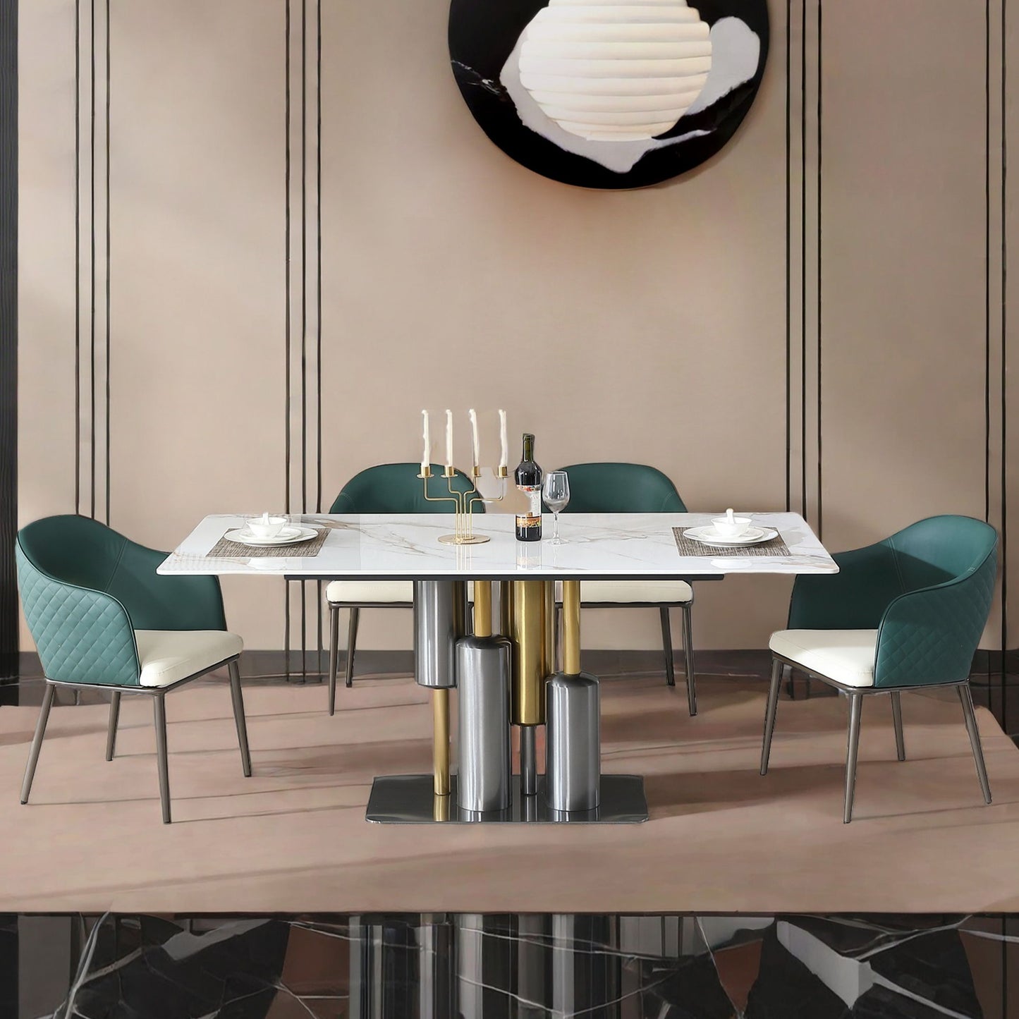 Dining Chairs, Modern Faux Leather Dining Metal Legs (Set of 2) - Green
