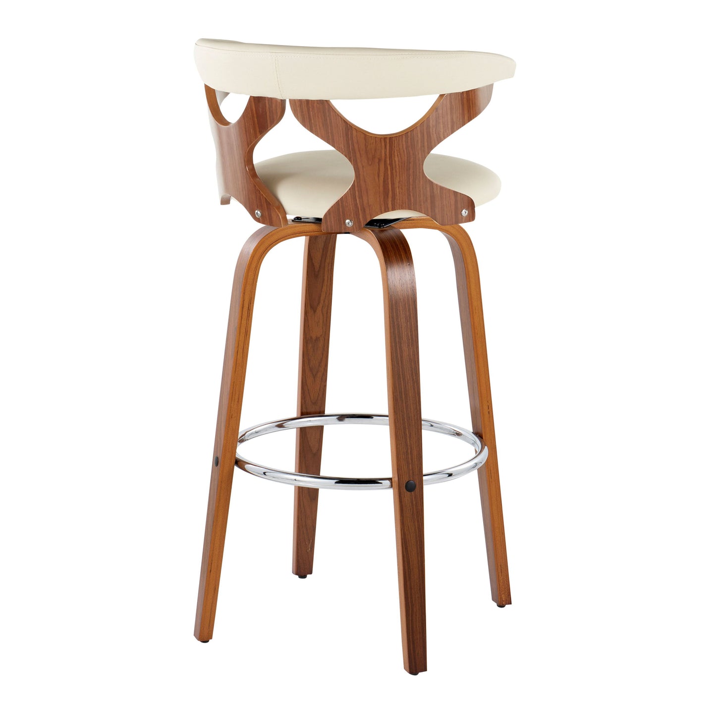Gardenia - Mid-Century Modern Fixed Height Barstool With Swivel With Round Footrest (Set of 2) - Walnut / Cream