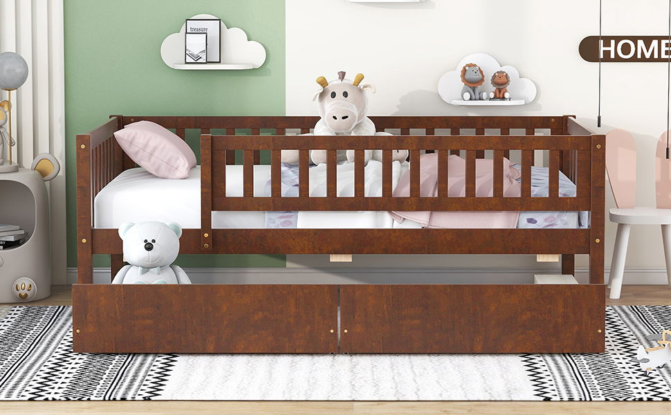 Twin Size Daybed Bed With Two Drawers - Walnut