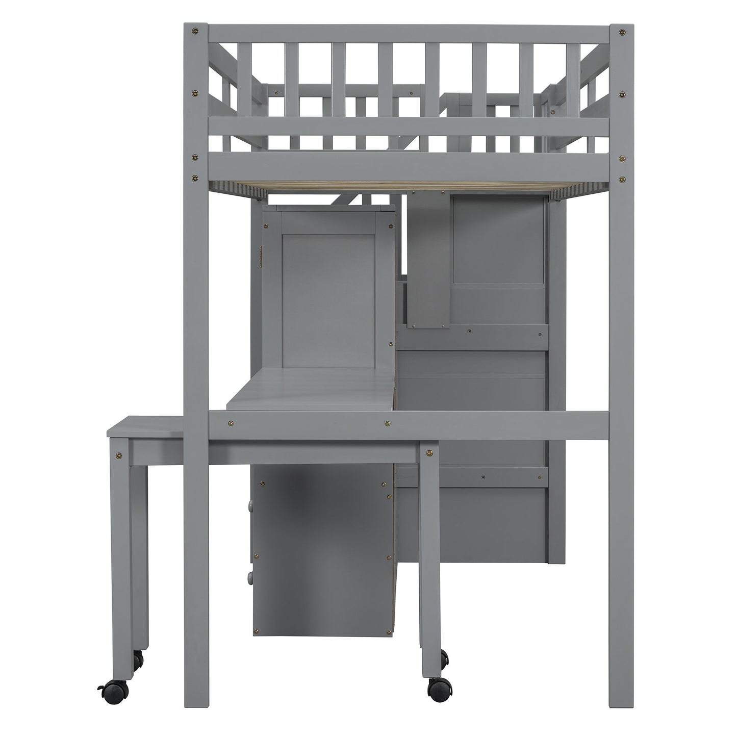 Twin Size Loft Bed With Stairs, Bookshelf, Drawers, Desk & Wardrobe, Space Saving Multifunctional Furniture - Gray