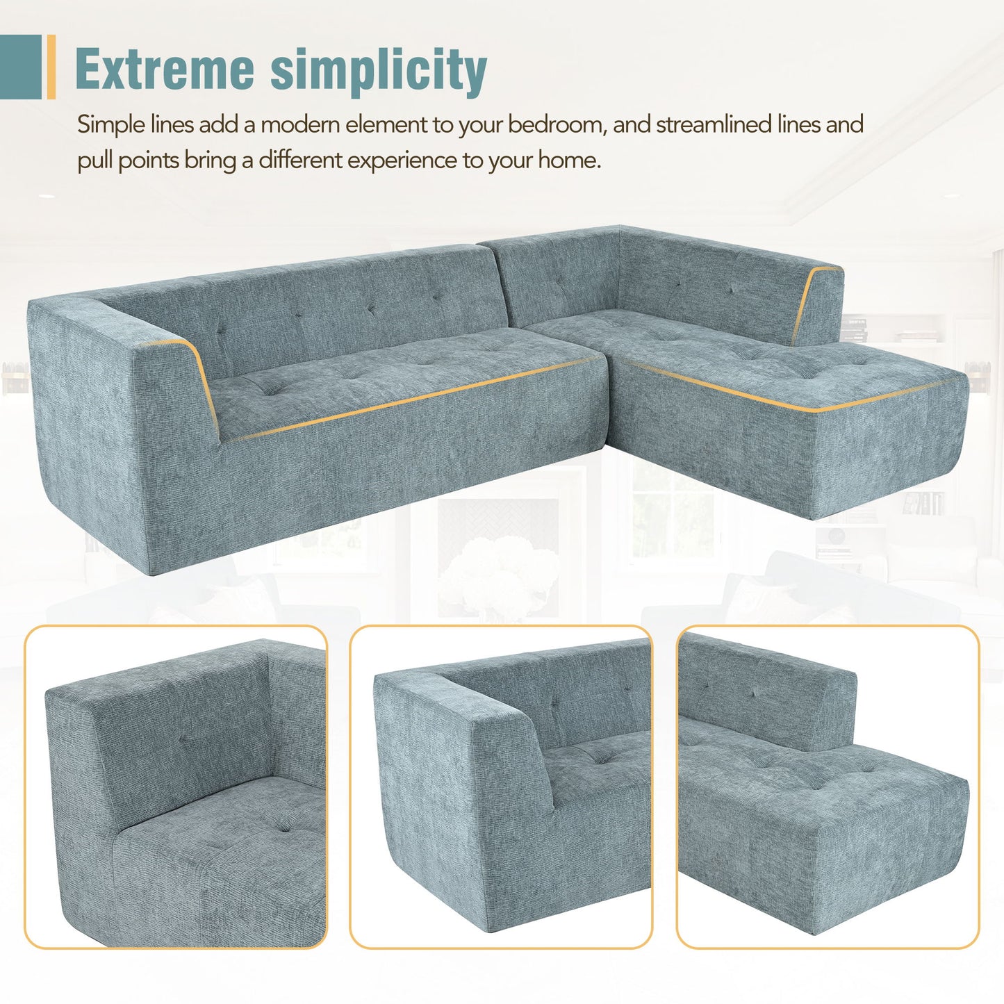 Modular Combination Living Room Sofa Set, Modern Minimalist Sofa, Living Room Upholstered Sofa Bed, Bedroom, 2 Pieces Computer Free Combination, L - Shaped - Light Gray
