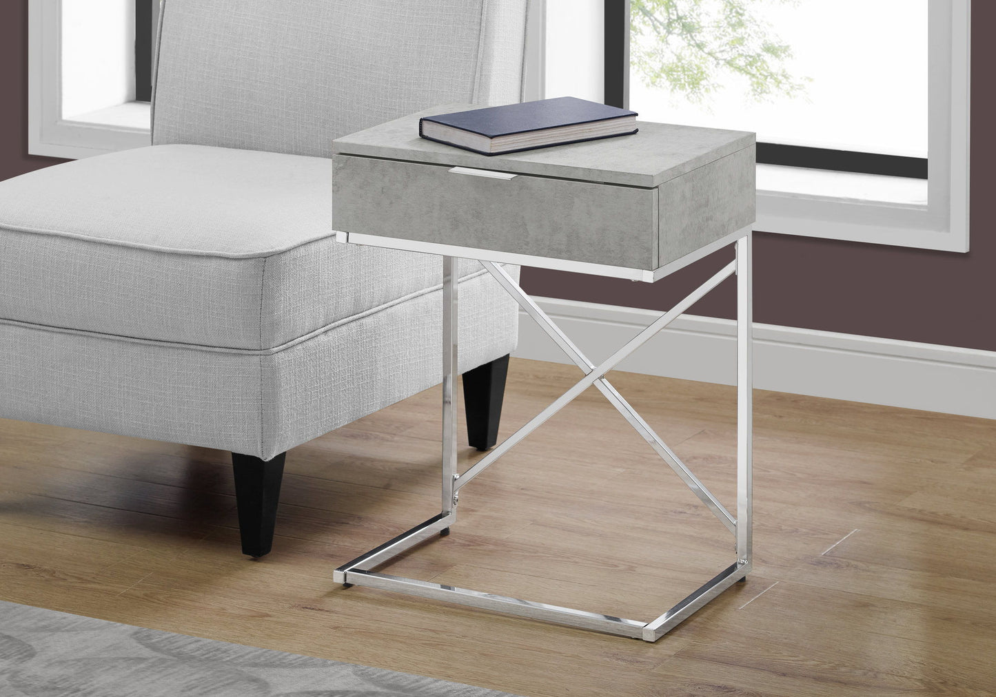 Accent Side Table, Storage Drawer, Contemporary Stylish - Gray