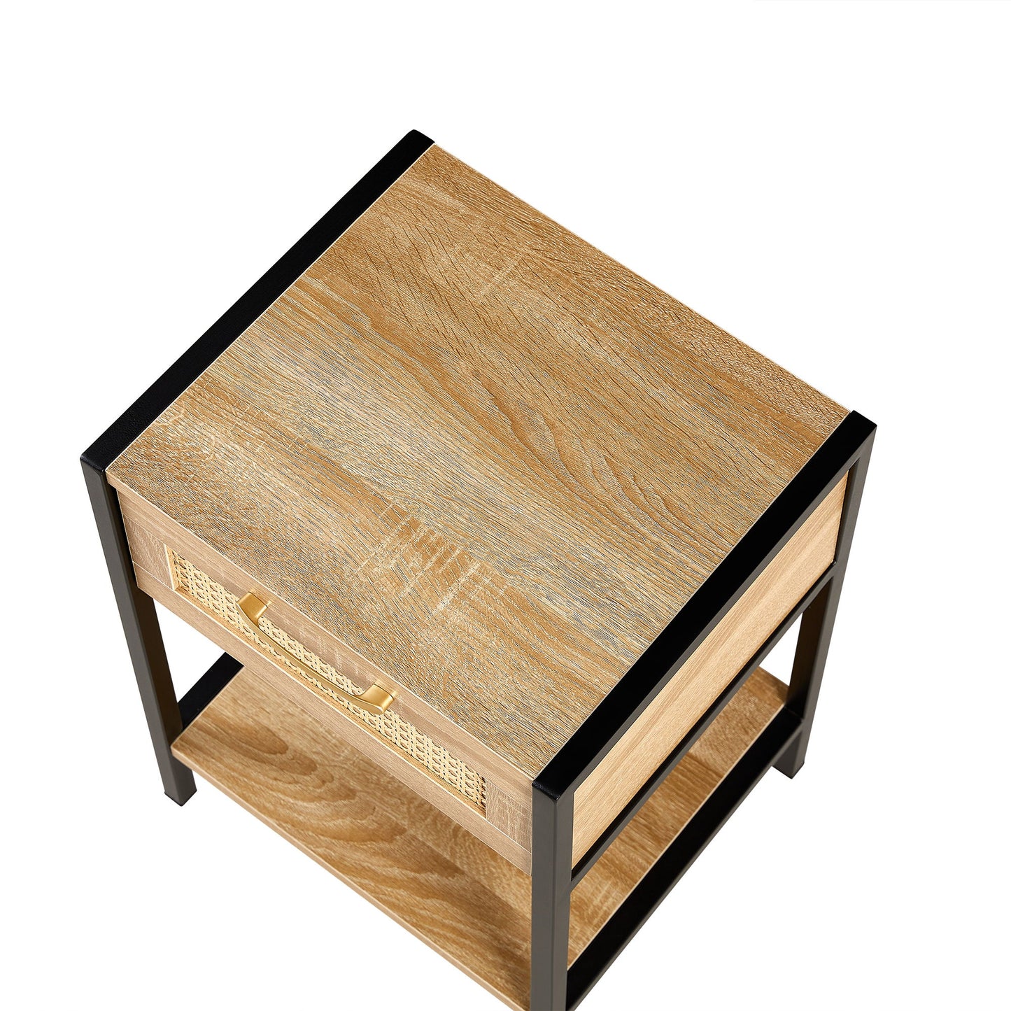15.74" Rattan End Table With Drawer, Modern Nightstand, Metal Legs, Side Table For Living Room, Bedroom - Natural