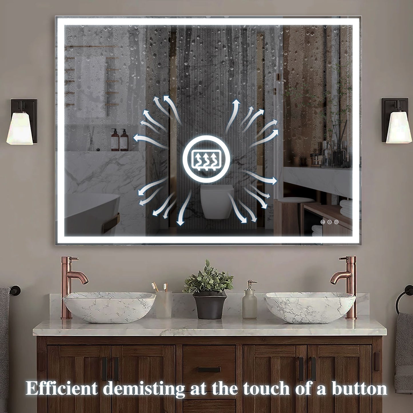 LED Bathroom Vanity Mirror Wall Mounted, Adjustable White / Warm / Natural Lights Anti-Fog Touch Switch With Memory Modern Smart Large Bathroom Mirrors - Silver