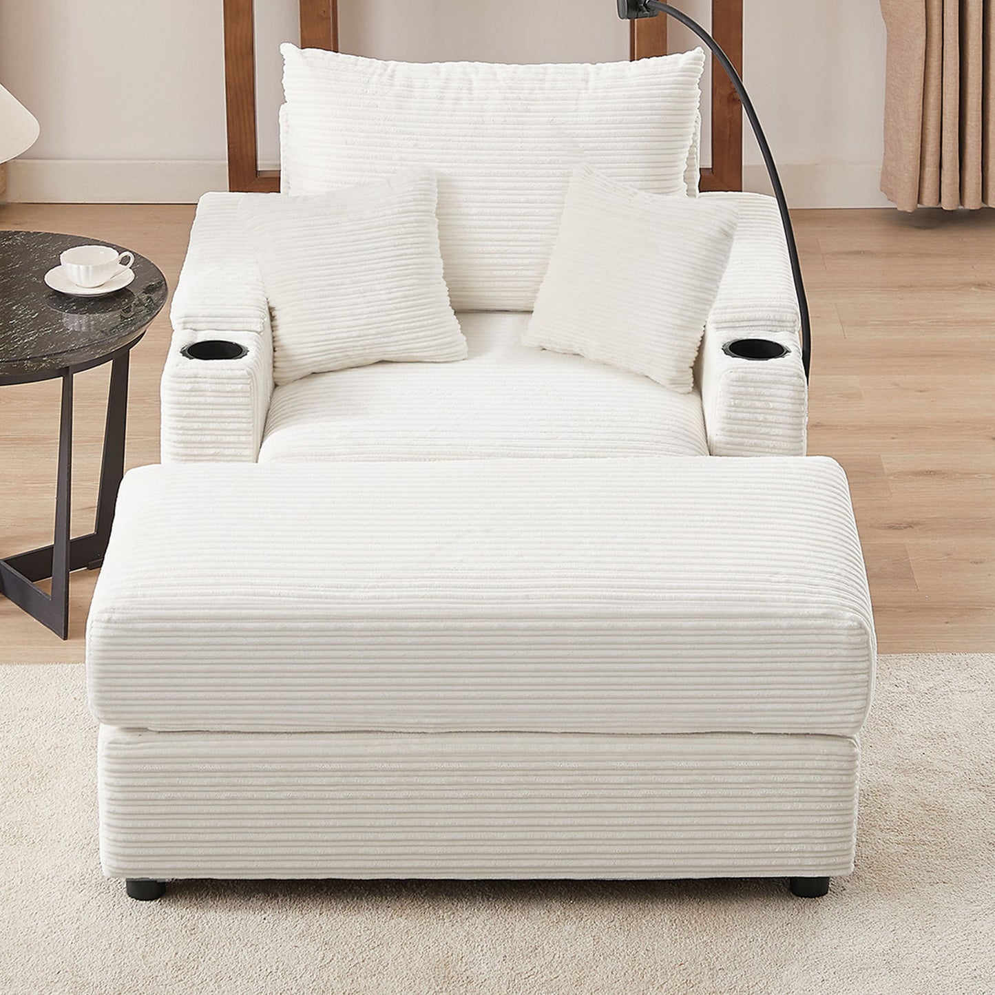 Modern Style Single Sofa Sofa Couch With Storage Space, A Movable Ottoman, Two USB Ports, Two Cup Holders, A Phone Holder For Living Room - Beige