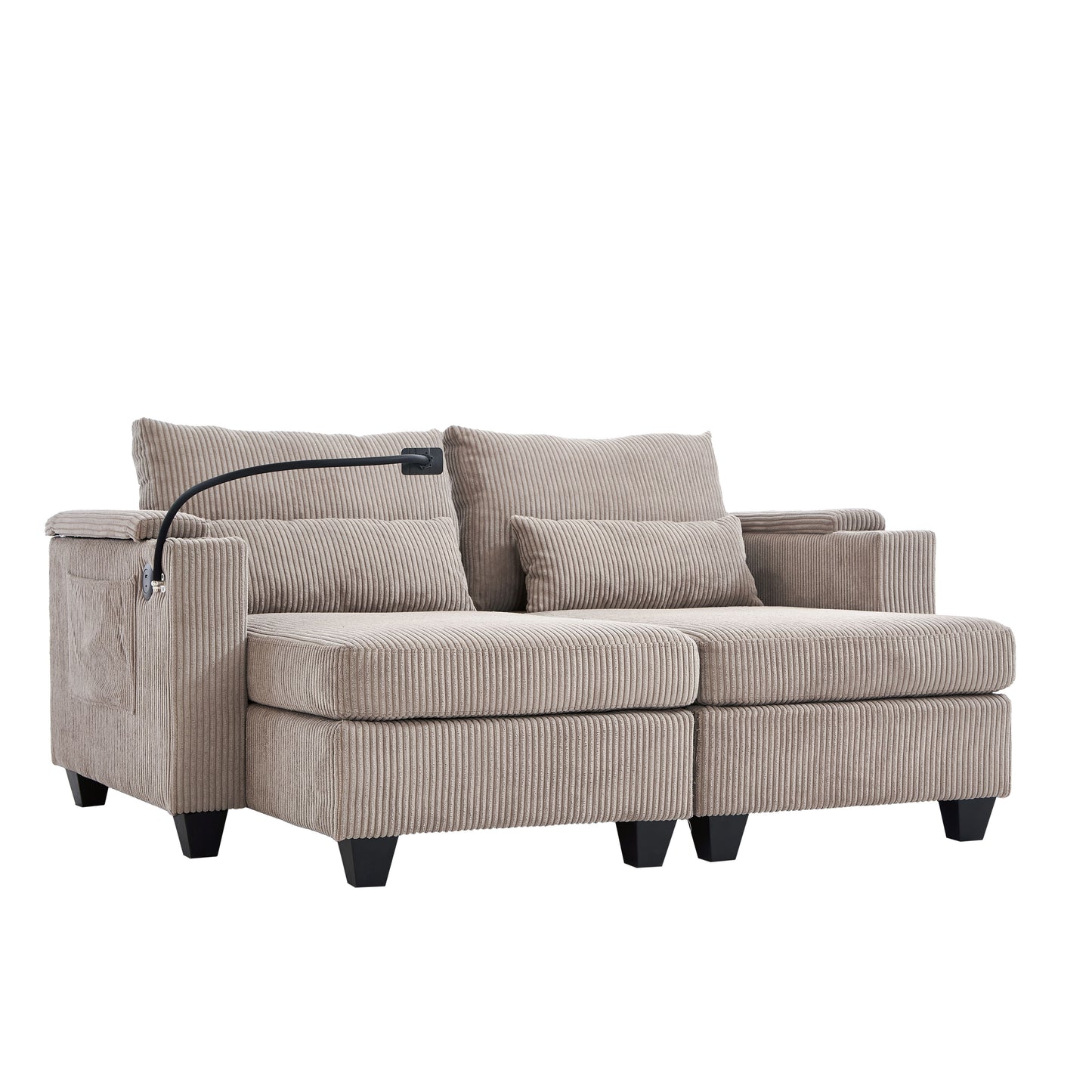 Convertible Chaise Lounge Loveseat Sofa Bed With USB Ports, Cup Holders, Phone Holder, Storage - Brown