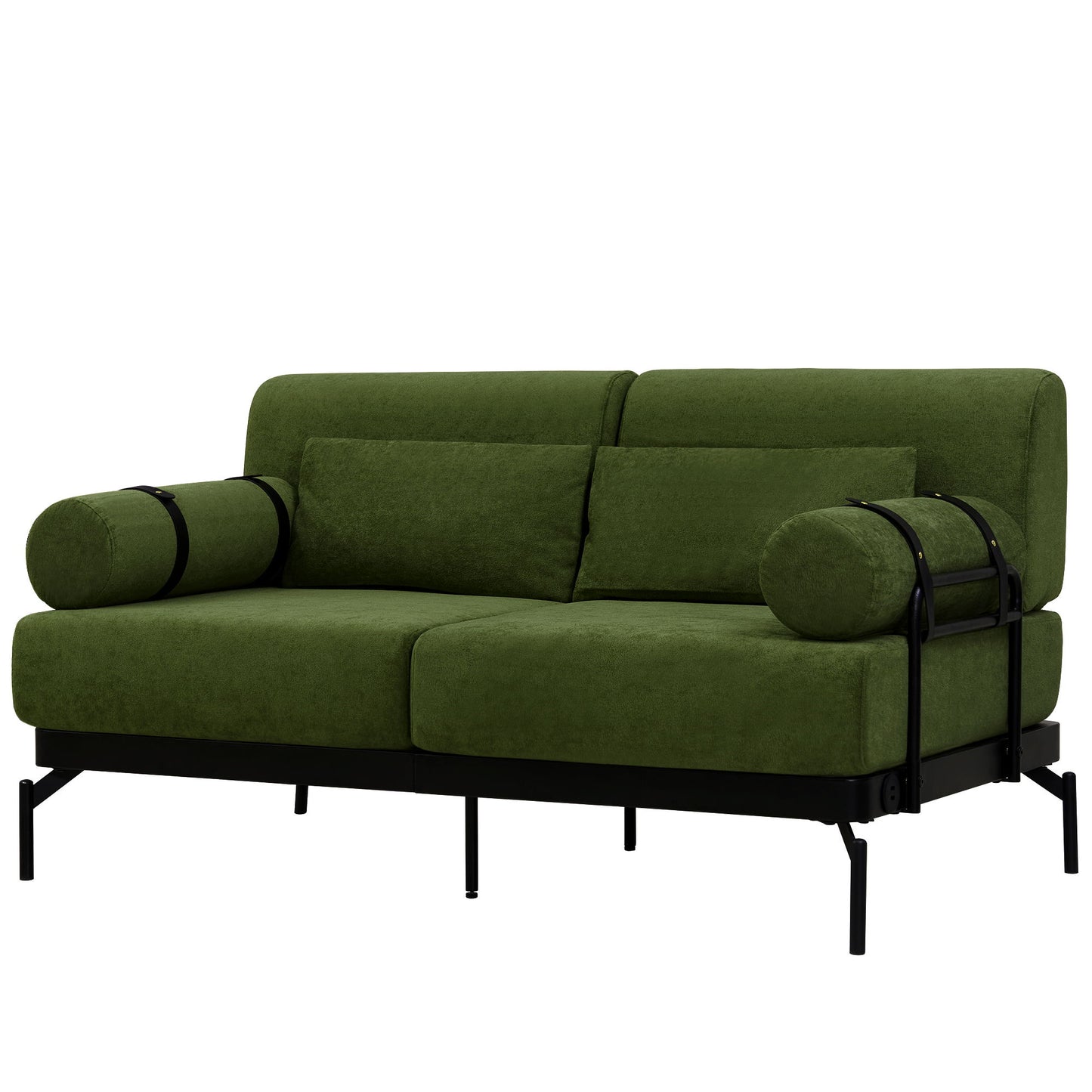 Modern Loveseat Sofa 2 Seater With USB Ports, Cylindrical Armrests - Green