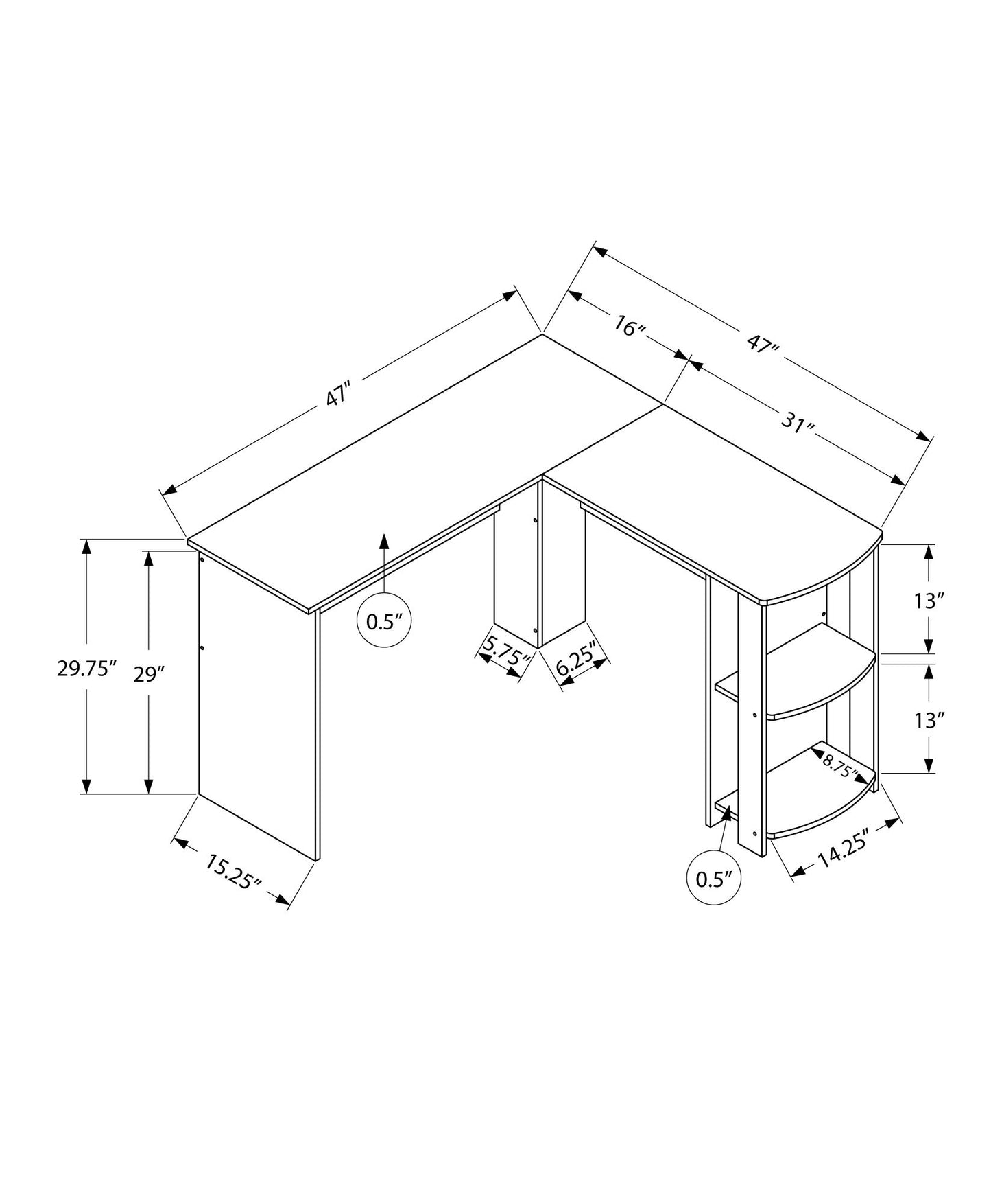 Computer Desk, Home Office, Corner, Storage Shelves, L Shape, Laptop, Contemporary & Modern - Oak