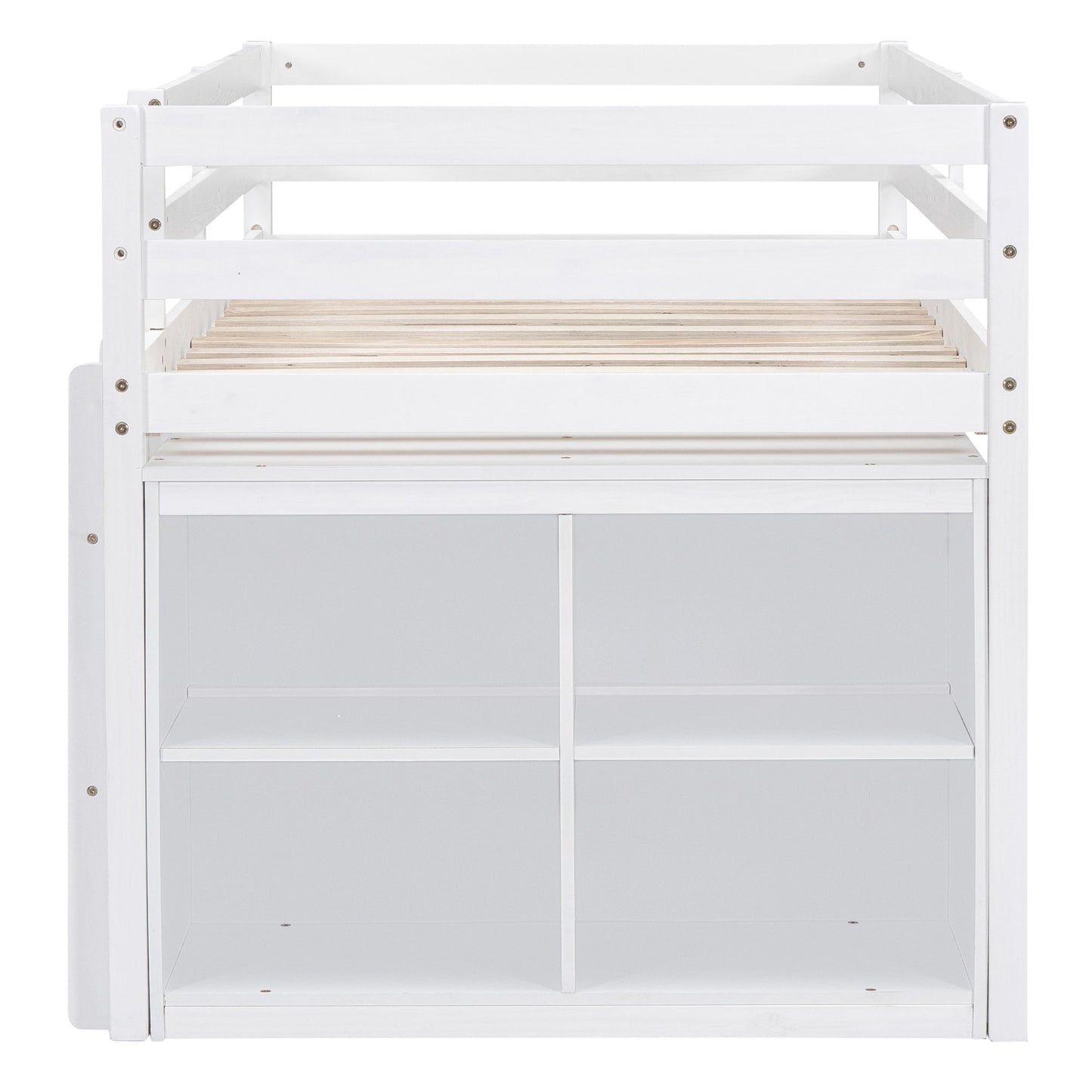 Twin Size Loft Bed With Retractable Writing Desk And 4 Drawers, With Lateral Portable Desk And Shelves - White