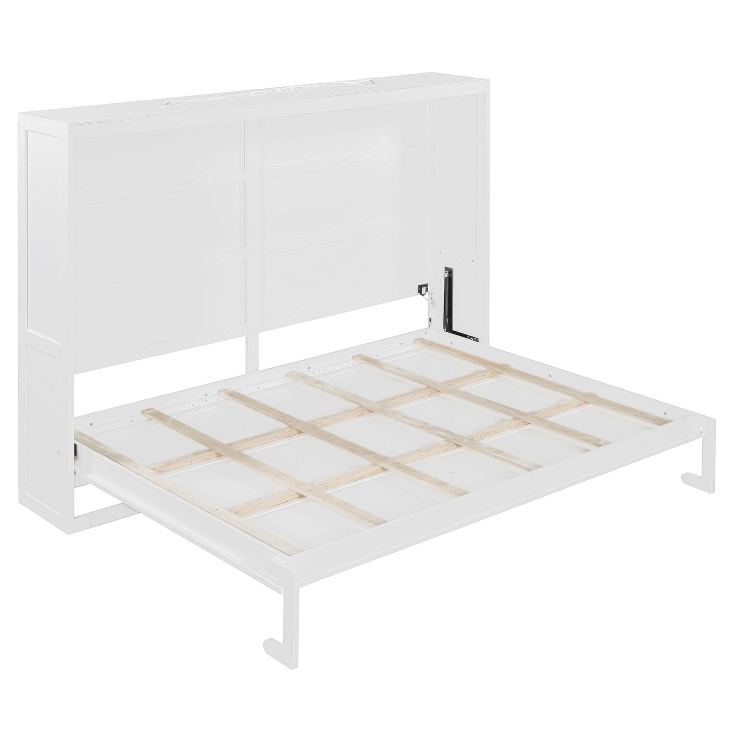 Queen Size Murphy Wall Bed Modern Design With LED Lights - White