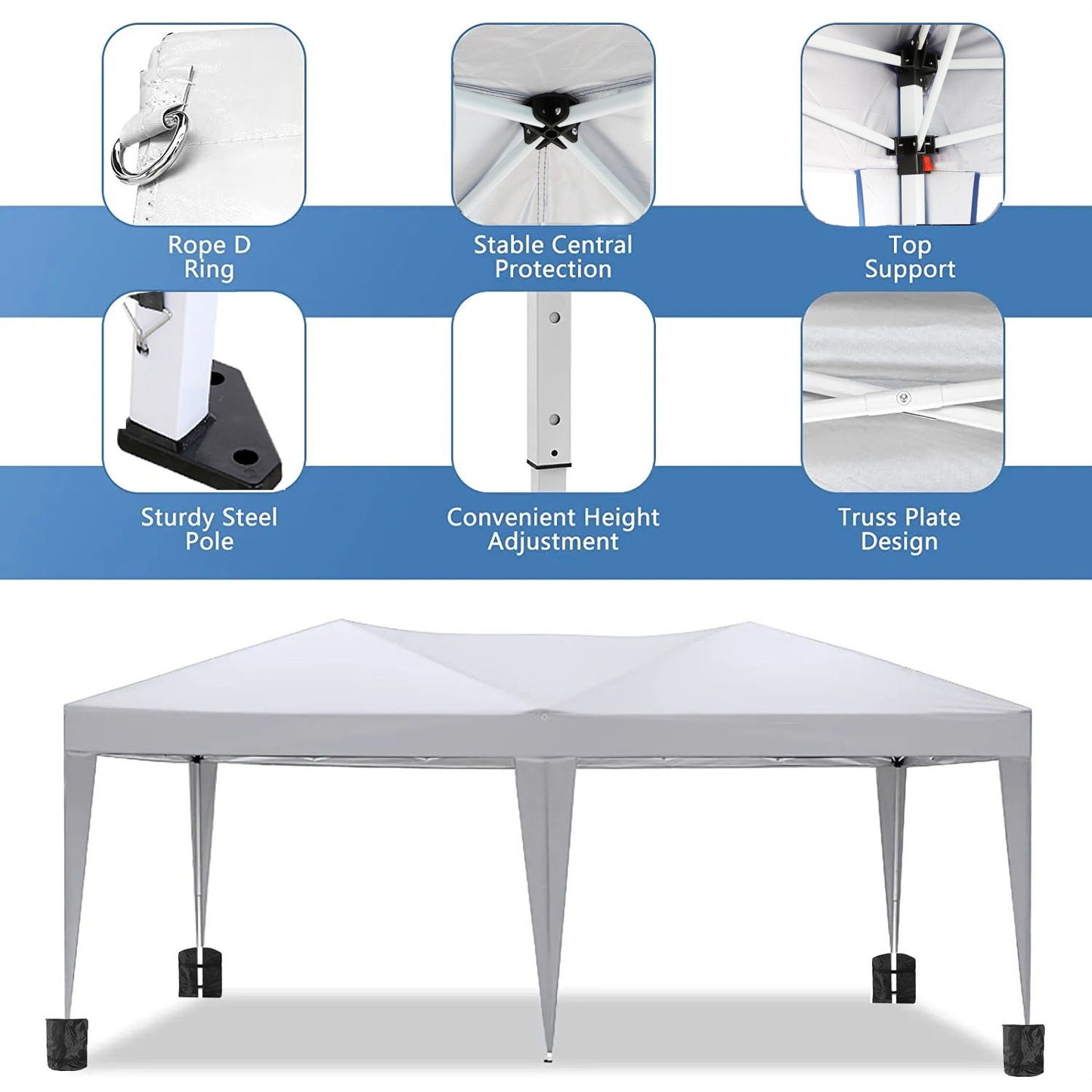 10'X20' Folding Canopy With 6 Removable Sidewalls Outdoor Event Shelter UPF 50+ Gazebo Portable Tents For Parties Beach Camping Wedding Ez Pop Up Canopy - White