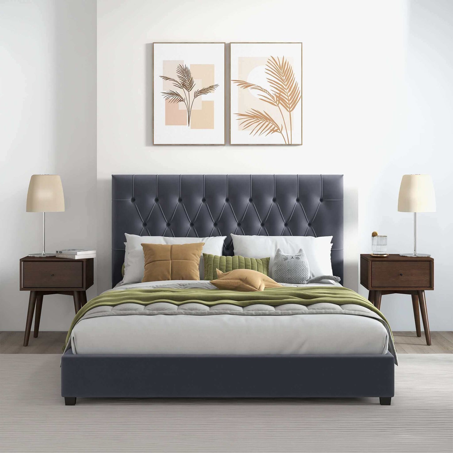 Donald - Queen Mid Century Modern Platform Bed - Gray