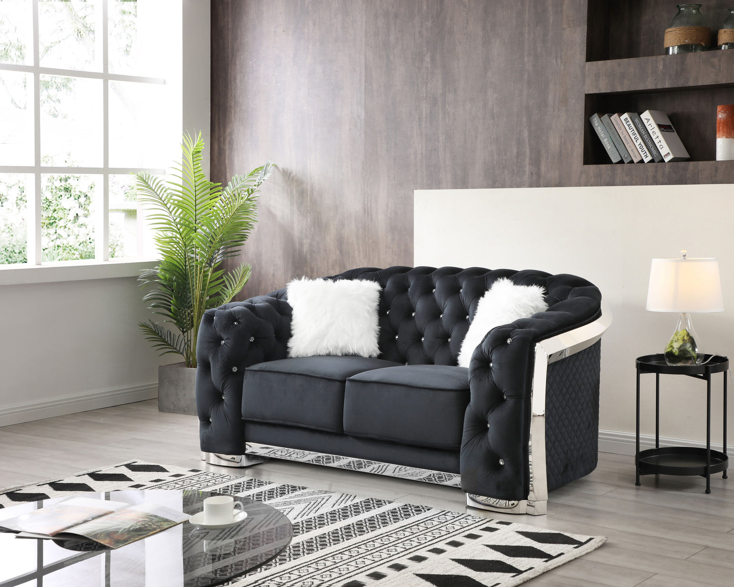 Loveseat With Flared Arms - Black