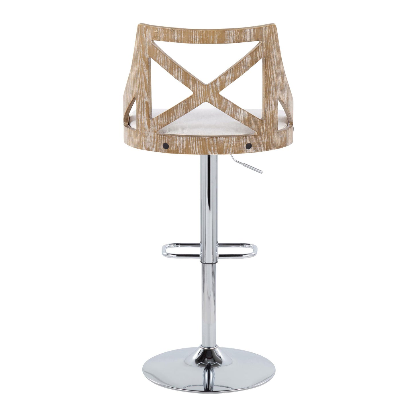 Charlotte - Farmhouse Adjustable Height Barstool With Swivel Rounded Rectangle Footrest (Set of 2) - Chrome / White Washed / Cream