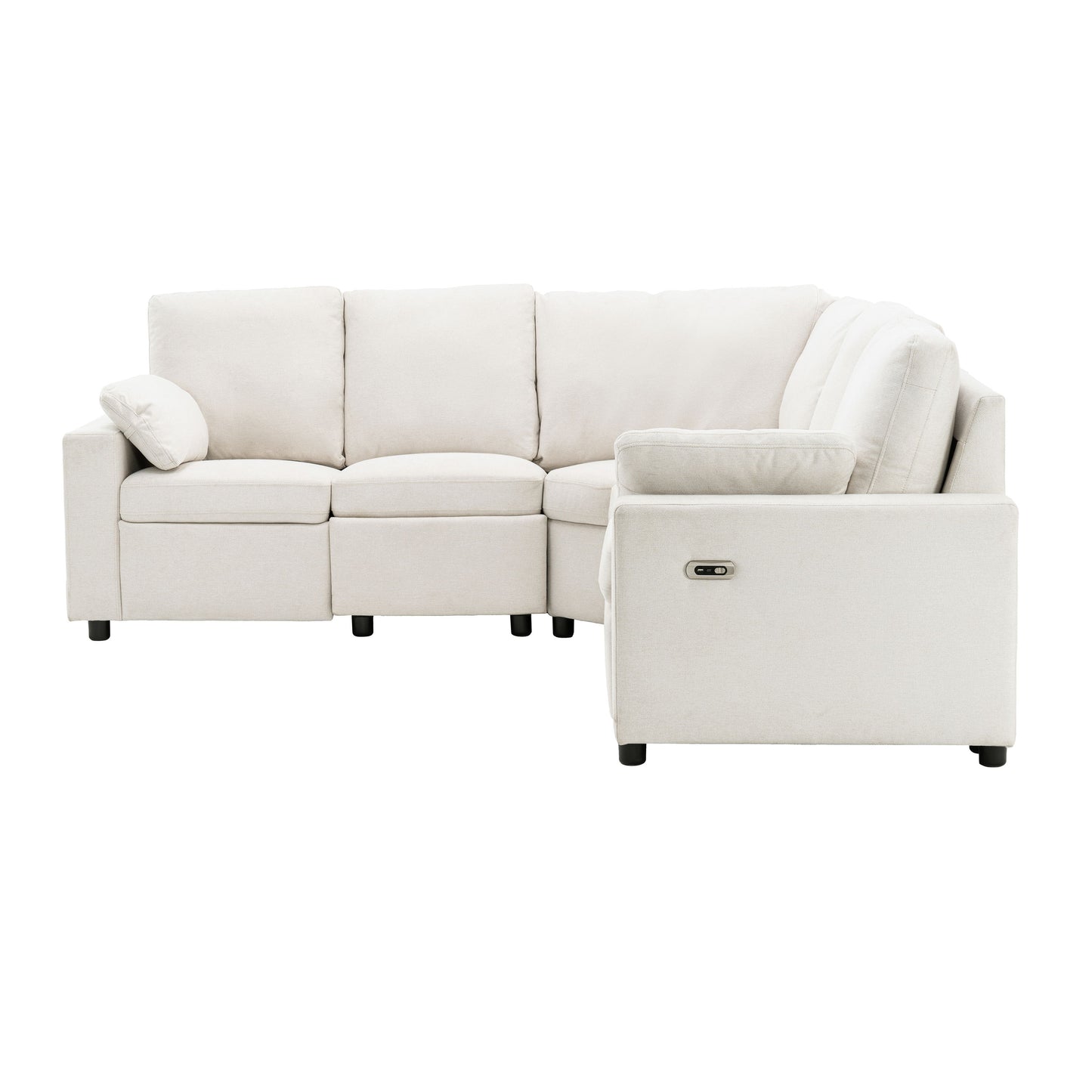 Power Recliner Sectional Sofa Home Theater Reclining Sofa With Two USB Ports, Two Storage Drawers For Living Room - Beige