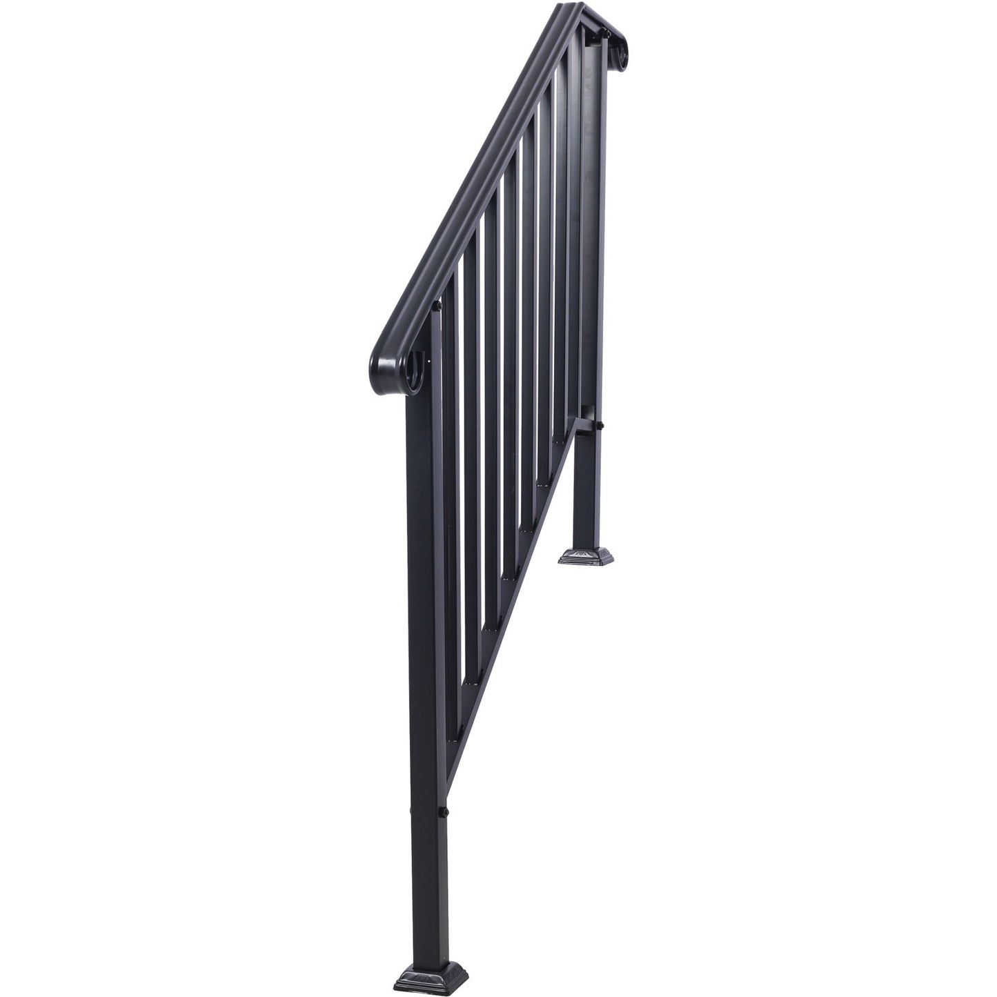 Handrails For Outdoor Steps, Fit 3 Or 4 Steps Outdoor Stair Railing, Picket#3 Wrought Iron Handrail, Flexible Porch Railing, Transitional Handrails For Concrete Steps Or Wooden Stairs - Black