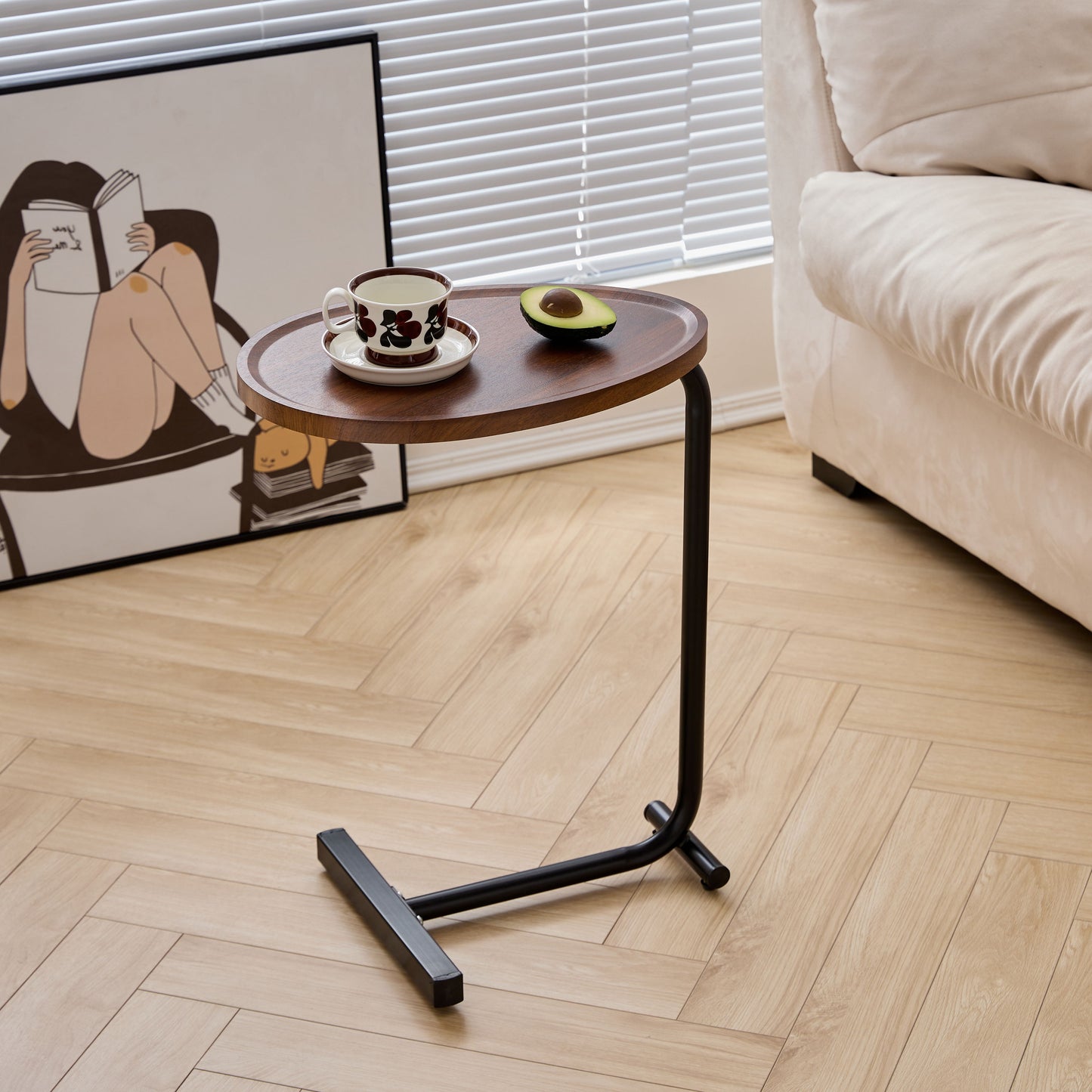 C-Shaped Side Tables (Set of 2), Small Sofa Table For Small Spaces, Living Room, Bedroom - Brown