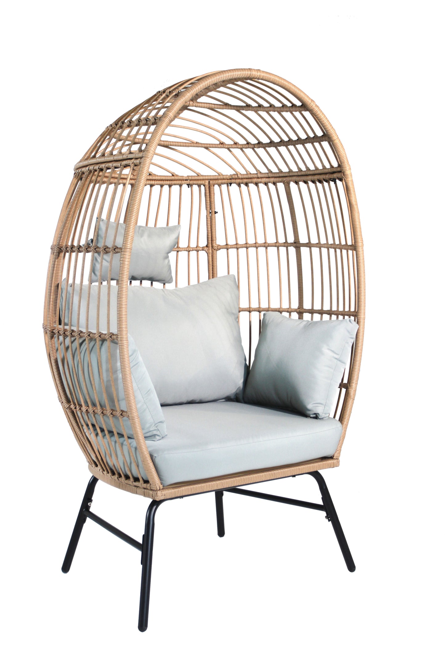 Outdoor Garden Wicker Egg Chair And Footstool Patio Chaise, With Cushions, Outdoor Indoor Basket Chair - Blue / Neutral