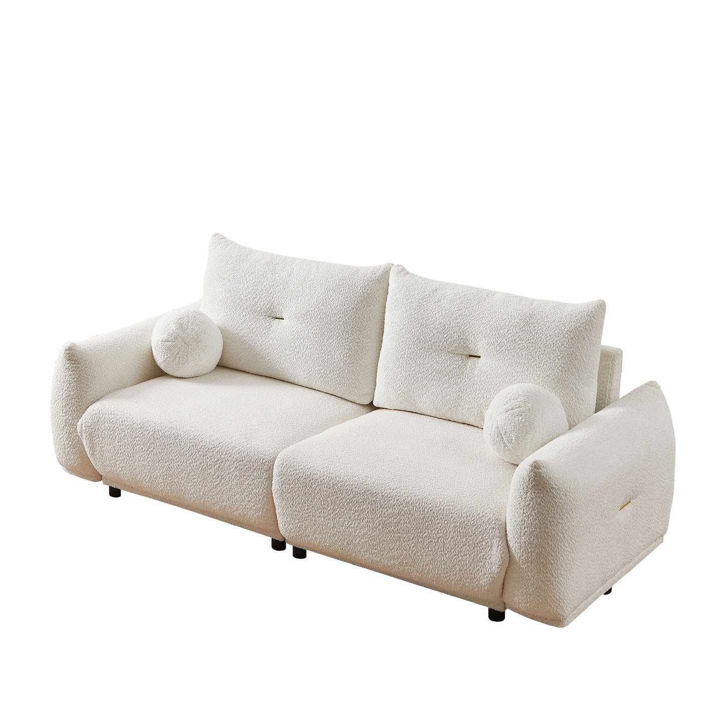 Lamb's Wool 2 Seater Cushion Sofa Comfortable Sofa For Living Room Bedroom And Other Casual Spaces Lamb's Wool Sofa With 2 Cushions And 2 Ball Pillows - White