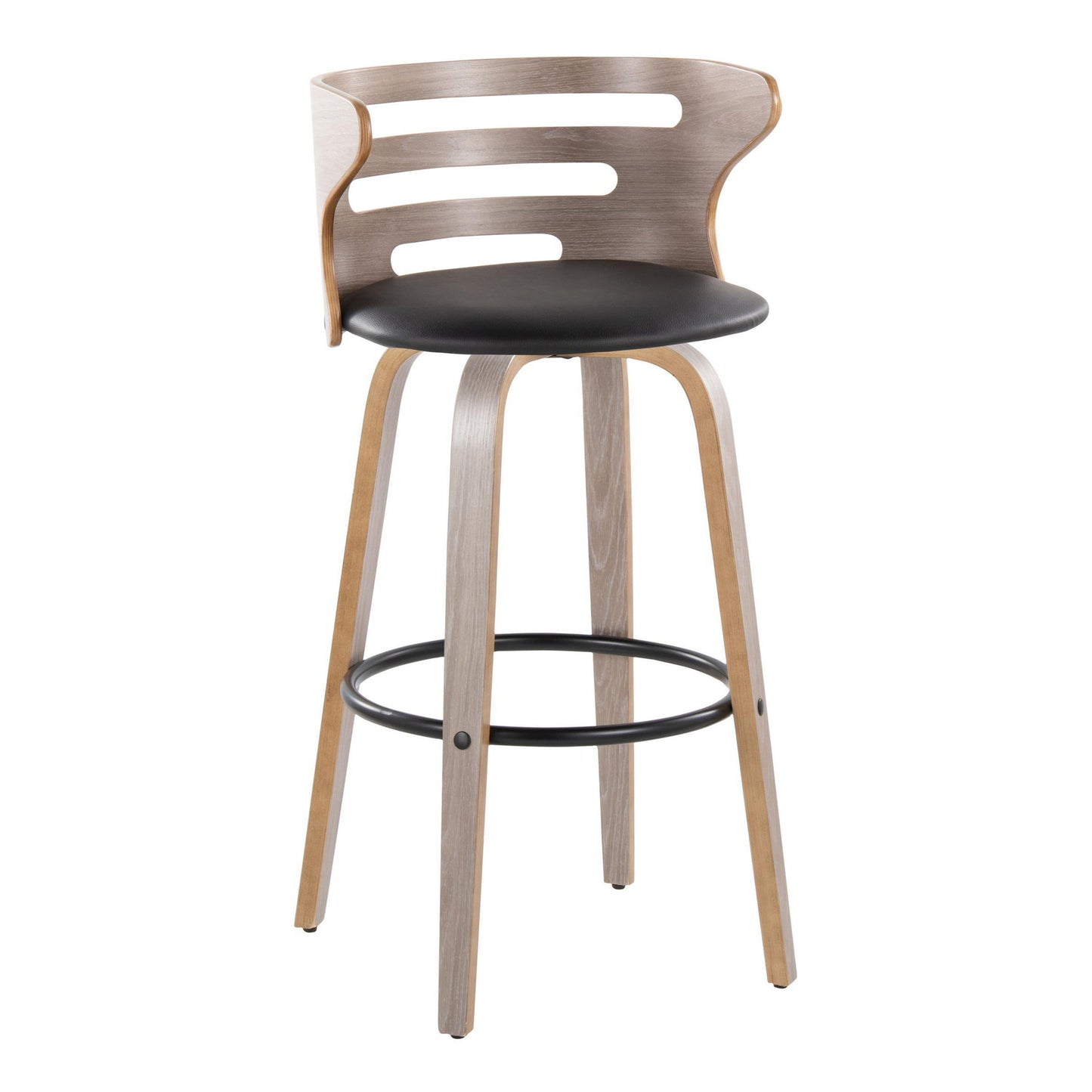 Cosini - Mid-Century Modern Fixed Height Barstool & Swivel And Round Footrest (Set of 2) - Light Gray / Black