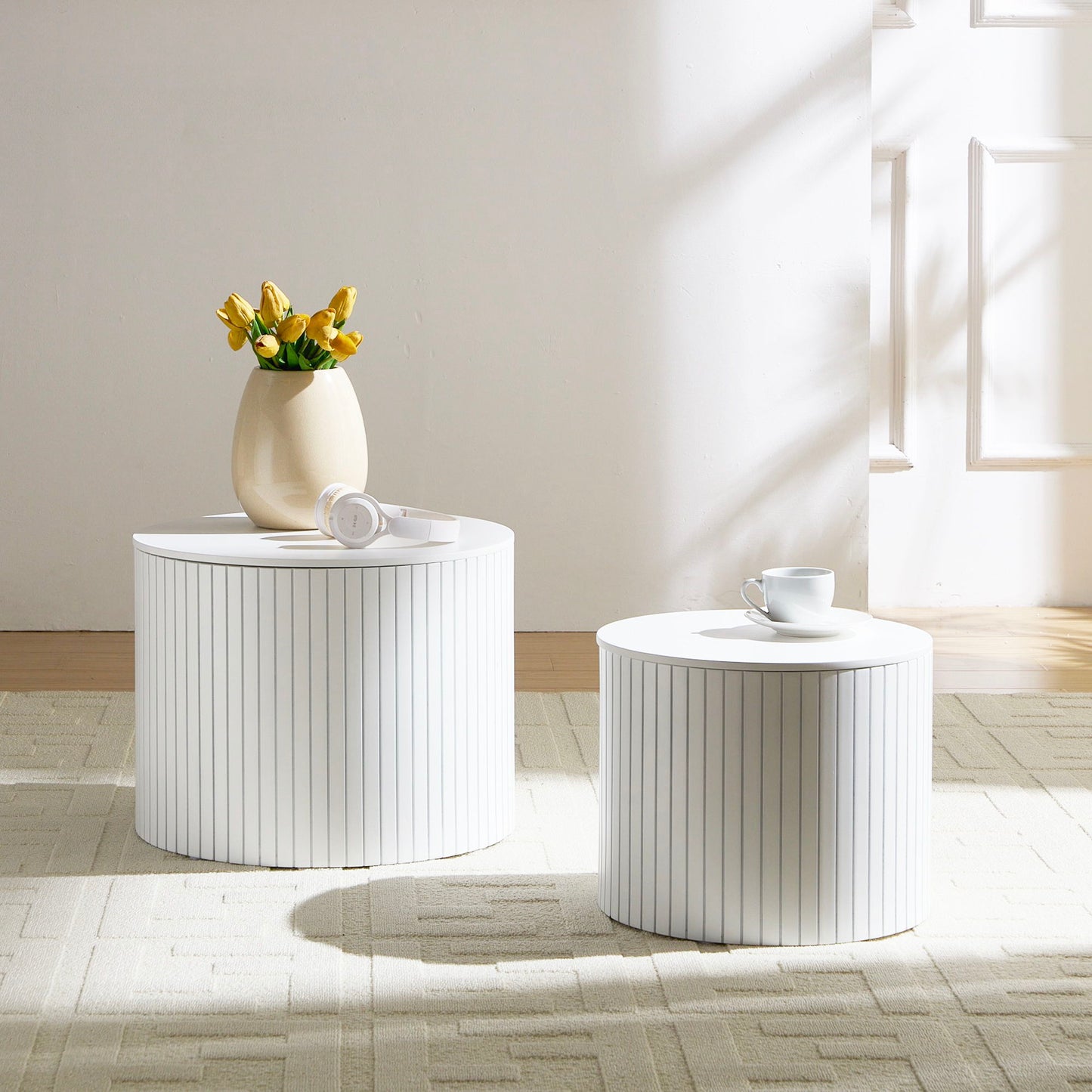 Premium Nested Table Set 2 Pieces, Coffee Table Set For Living Room - White