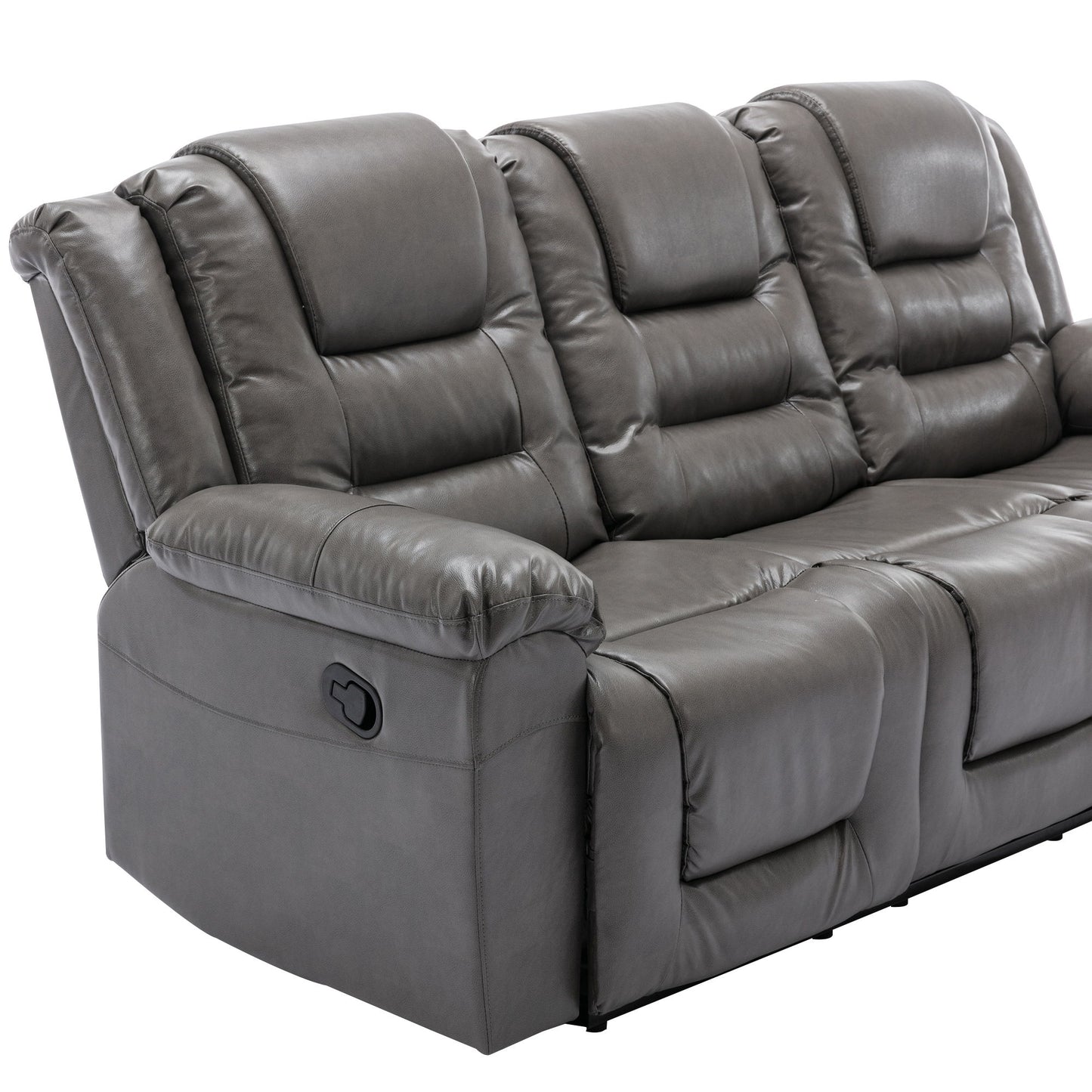 3 Seater Home Theater Recliner Manual Recliner Chair With Two Built-In Cup Holders For Living Room - Gray