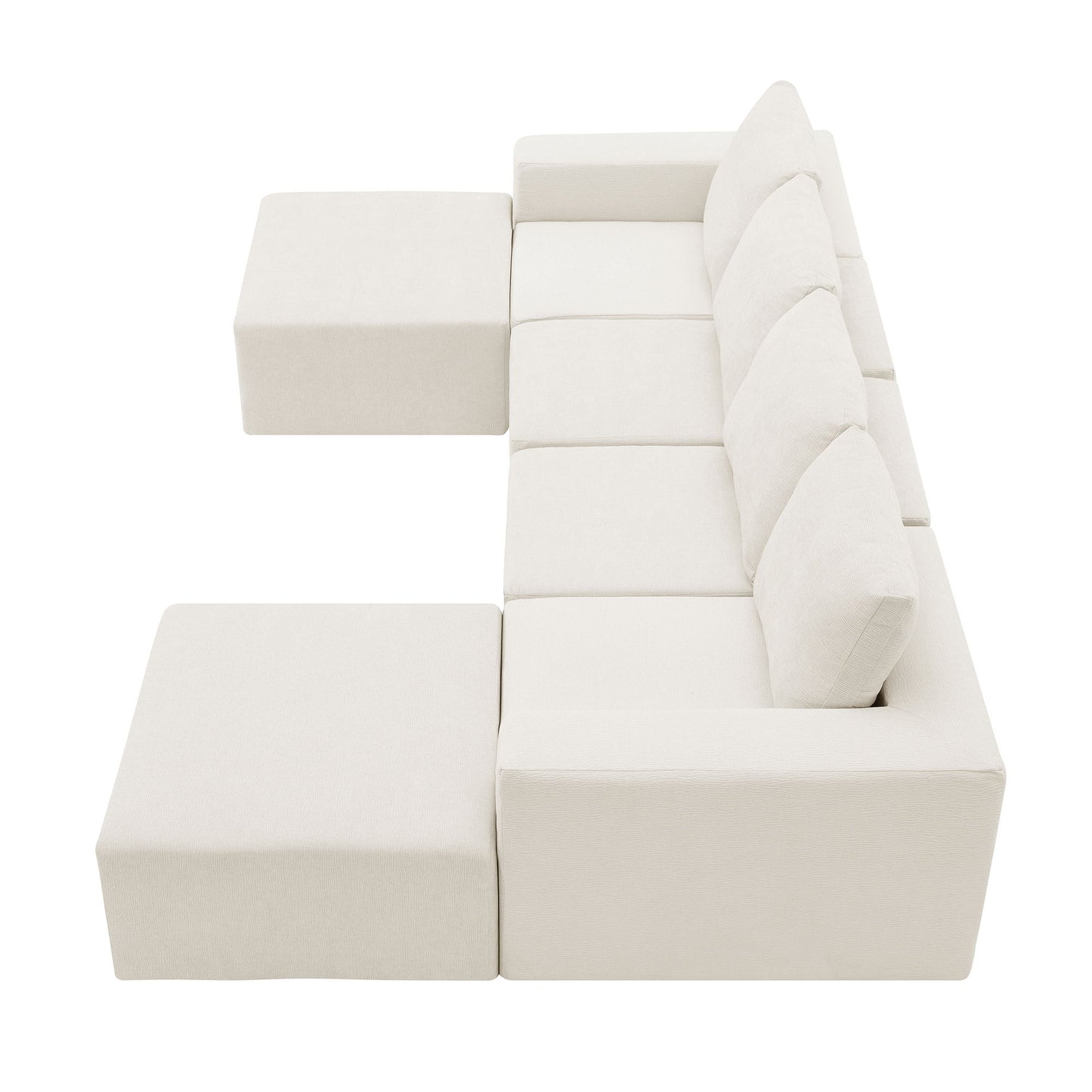 Modular U Shaped Sectional With Ottomans, Luxury Cloud Floor Couch With Deep Seat Fully Compressed Upholstered Sofa - Beige