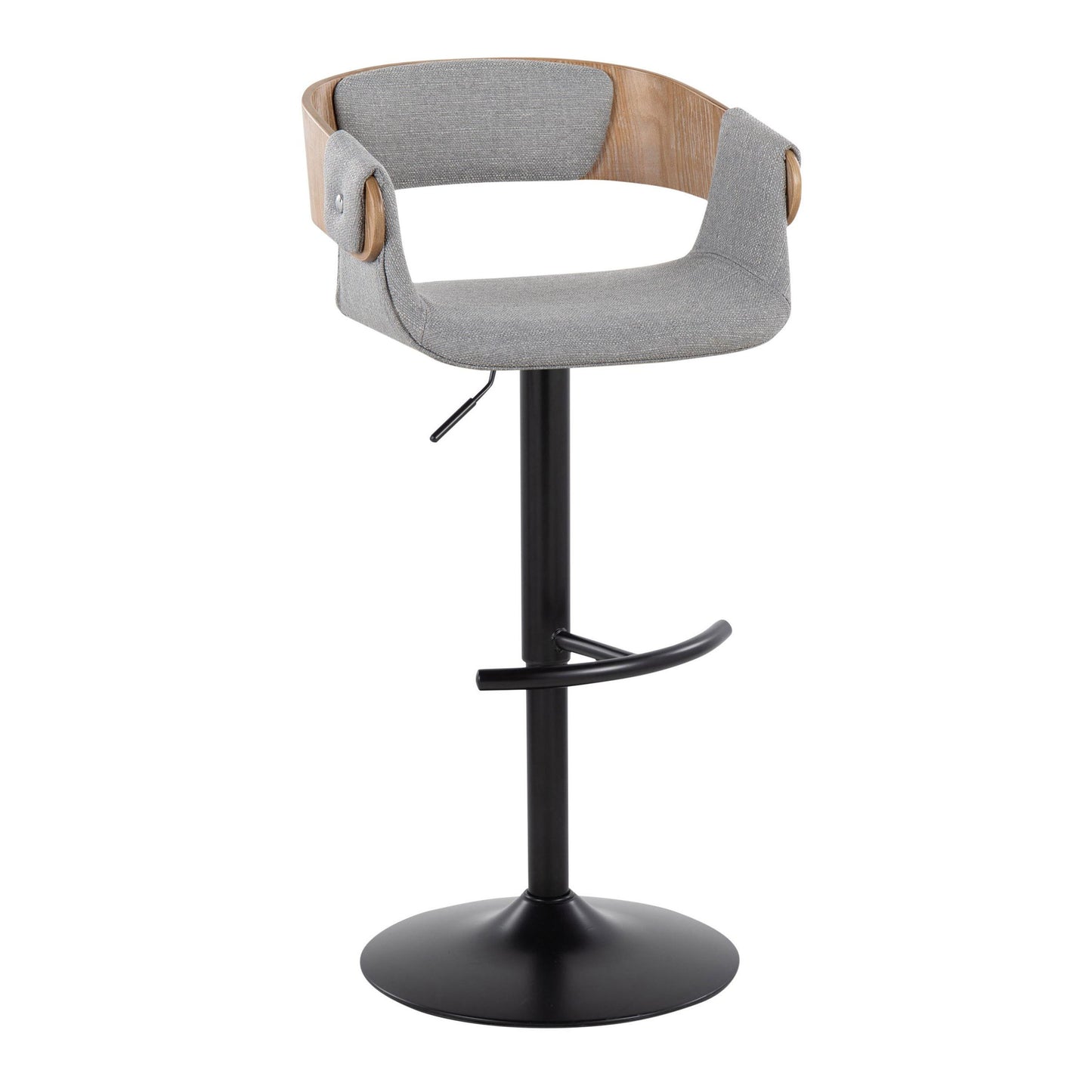 Elisa - Mid-Century Modern Adjustable Barstool With Swivel With Rounded T Footrest (Set of 2) - Black / Whitewashed / Gray