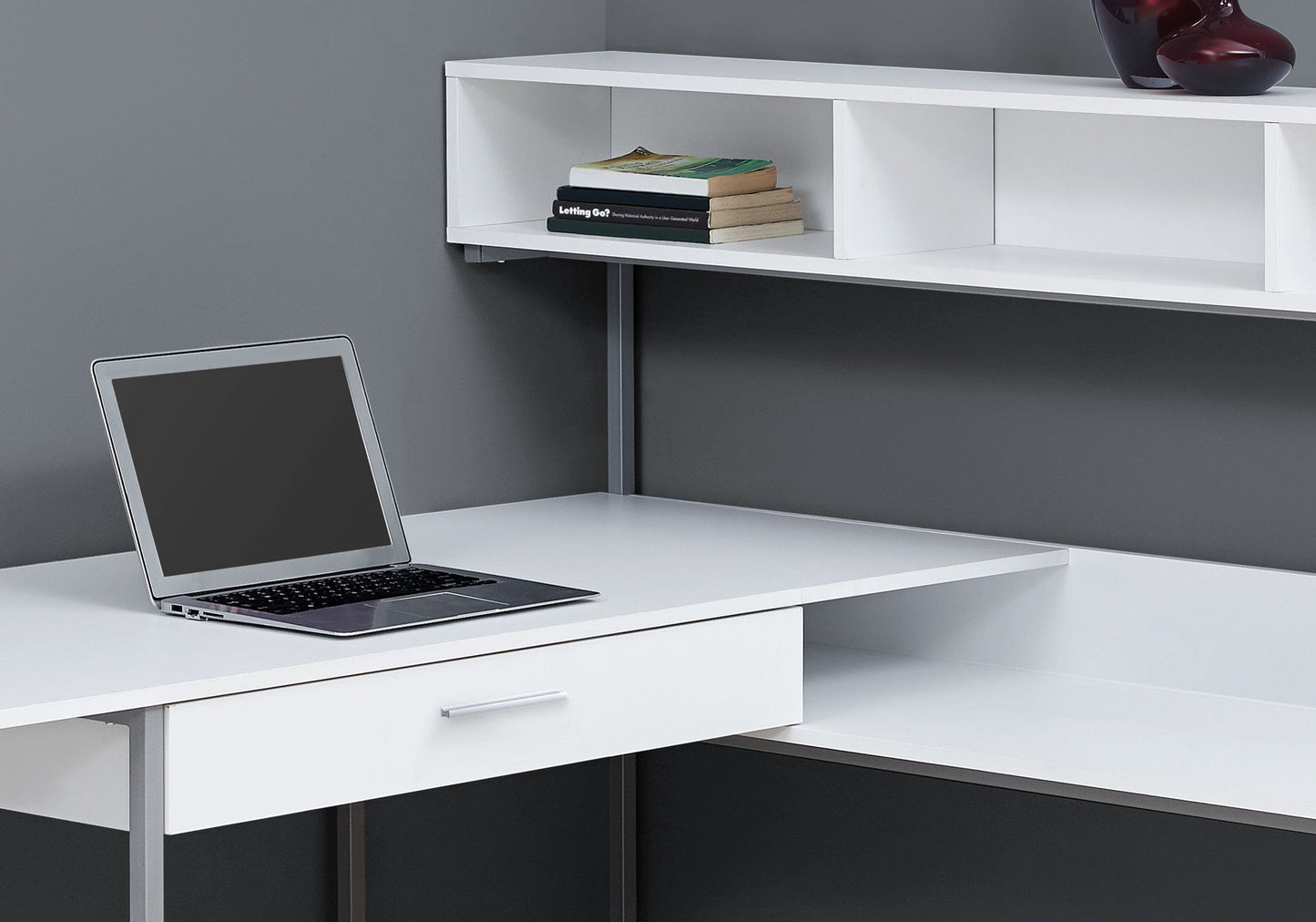 Computer Desk, Home Office, Corner, Storage Drawers, L Shape, Laptop, Elegant Design - White