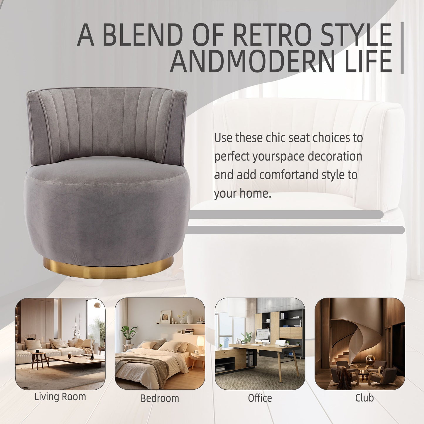 Swivel Barrel Chair, Round Armchairs With Fluffy, 360 Degree Swivel - Gray