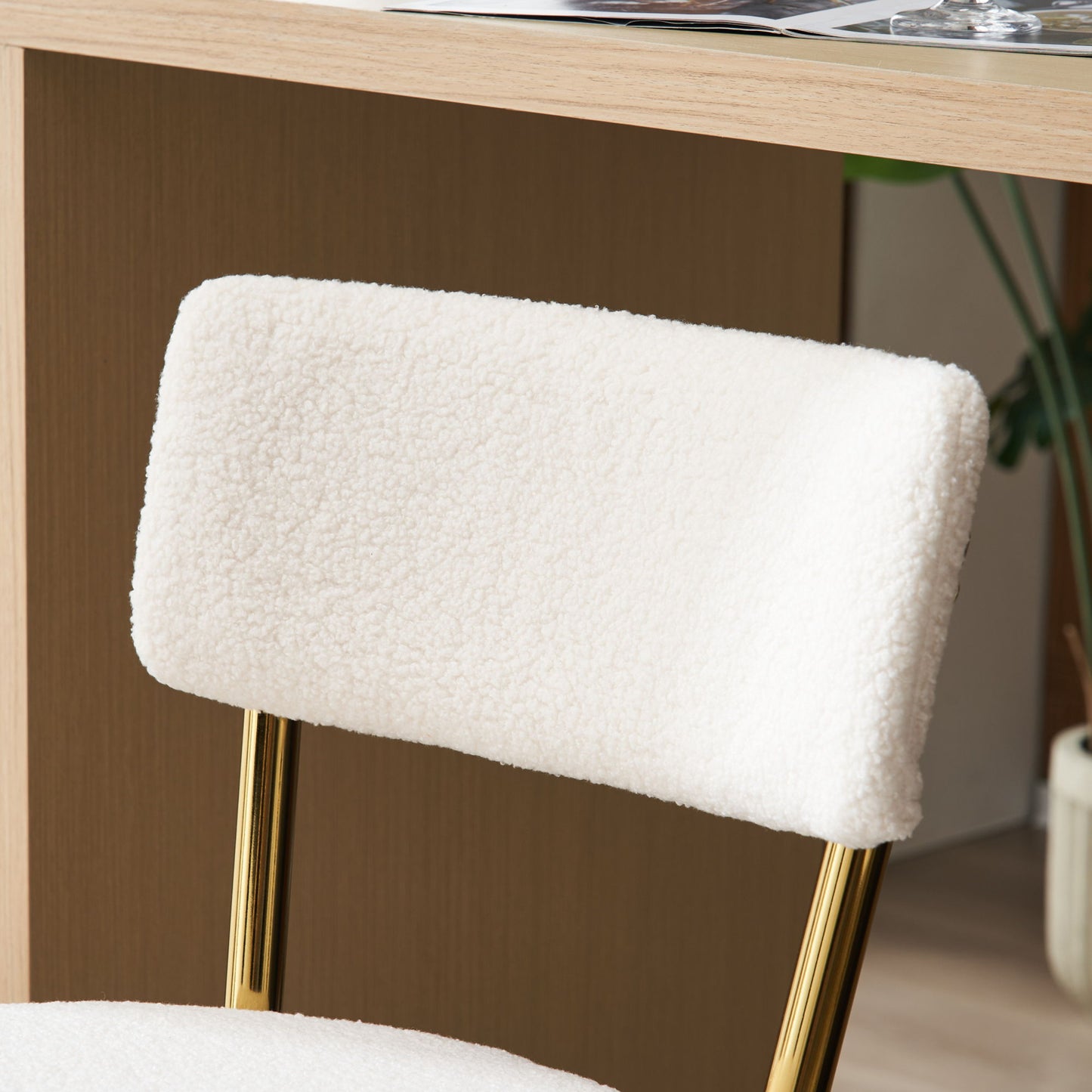 Modern Teddy Fabric Upholstered Bar Stools (Set of 2) - White / Gold