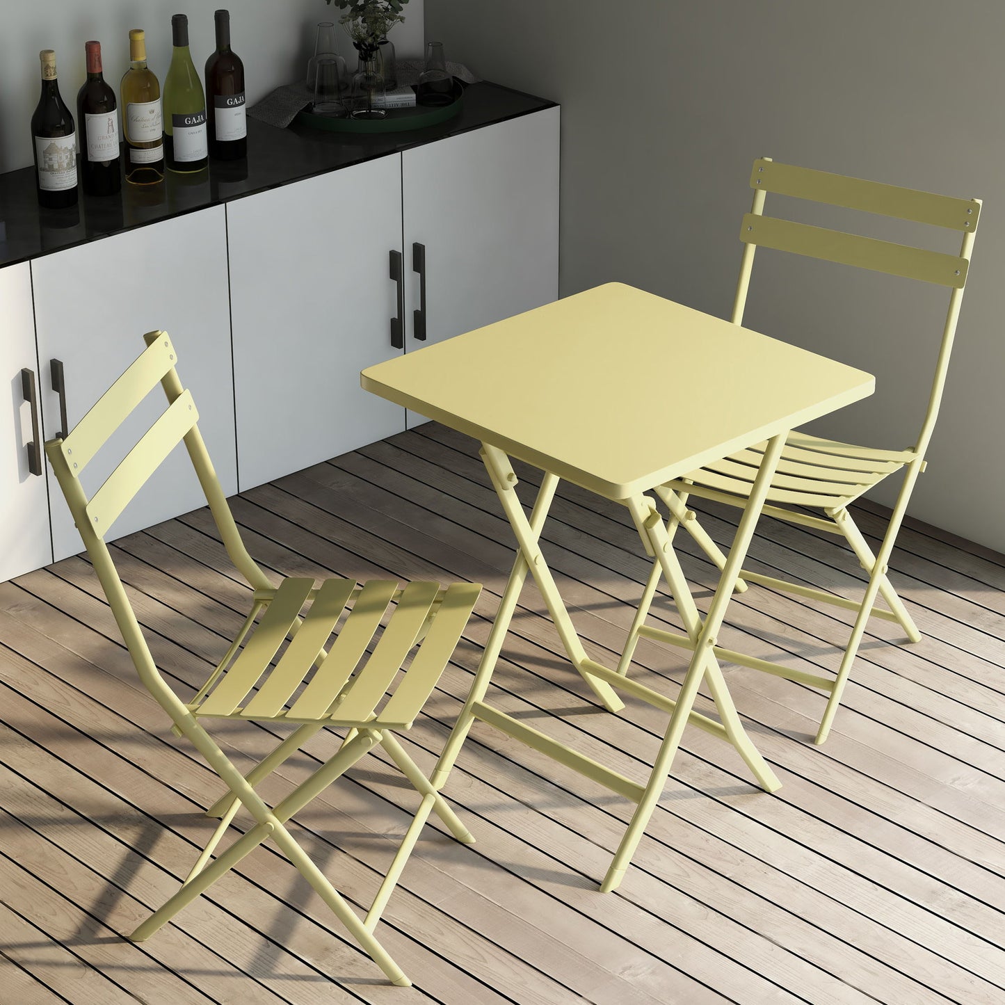 3 Piece Patio Bistro Set Of Foldable Square Table And Chairs - Yellow