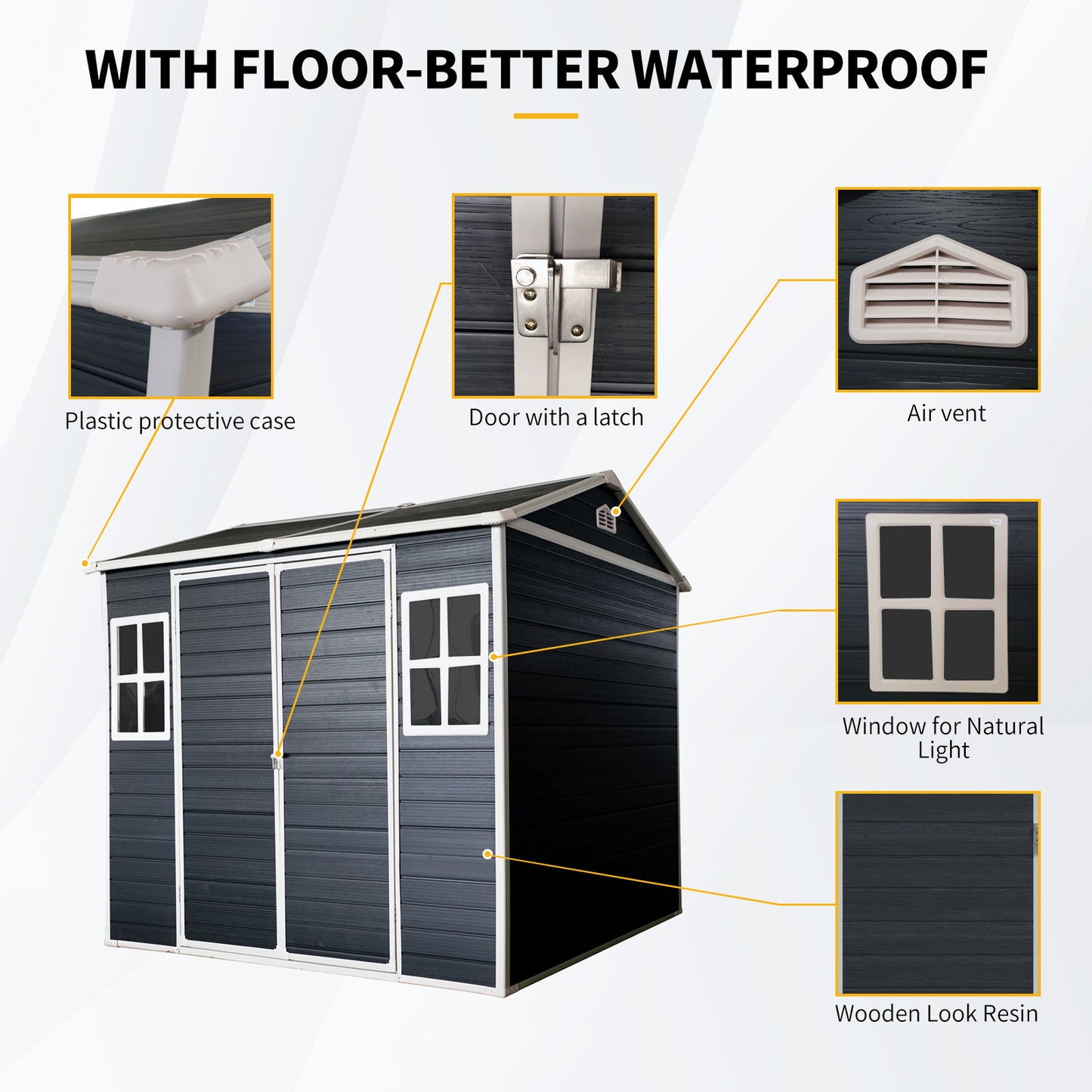 Resin Outdoor Storage Shed With Two-Window And Floor - Black