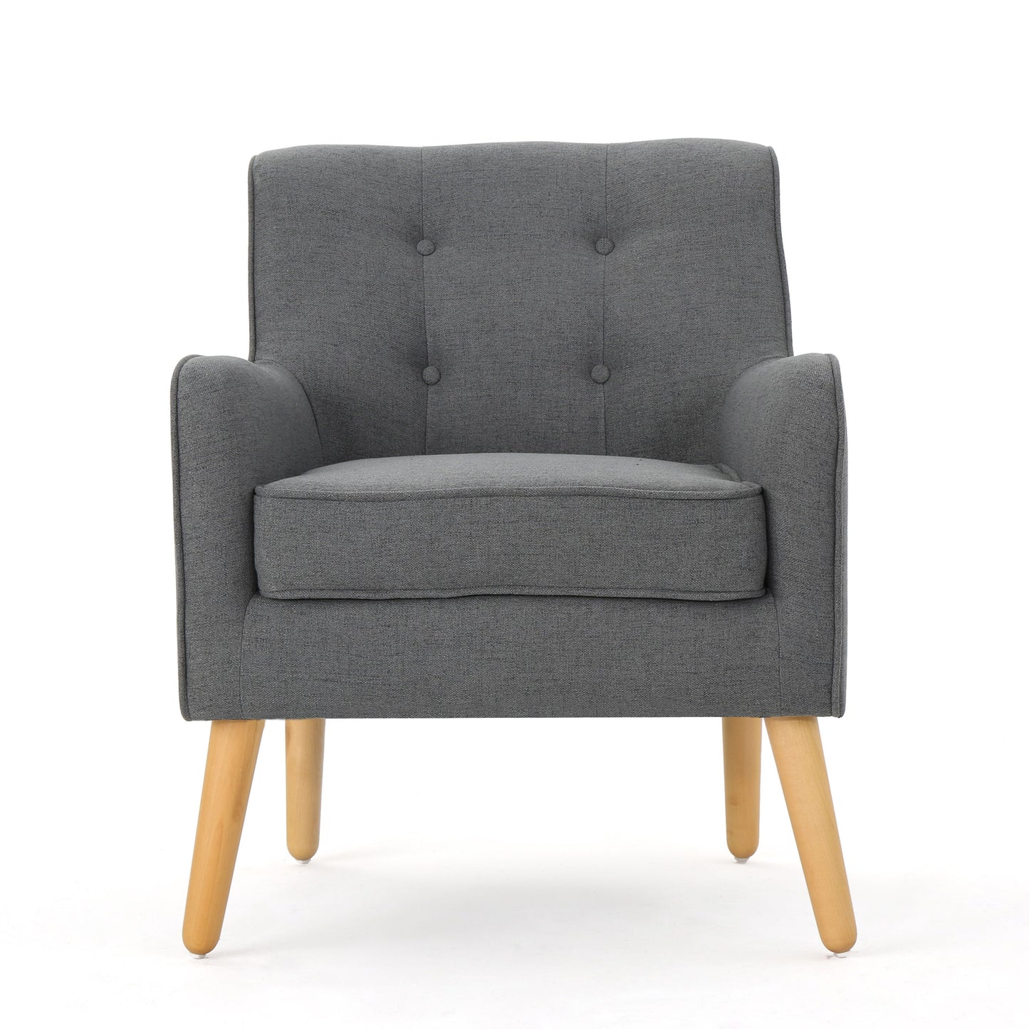 Modern Arm Chair With Tufted Back And Wooden Legs - Charcoal