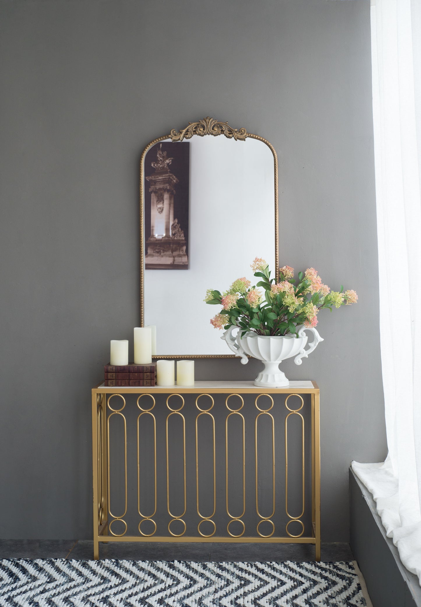 Arch Mirror, Baroque Inspired Wall Decor For Bathroom, Bedroom, Living Room - Gold
