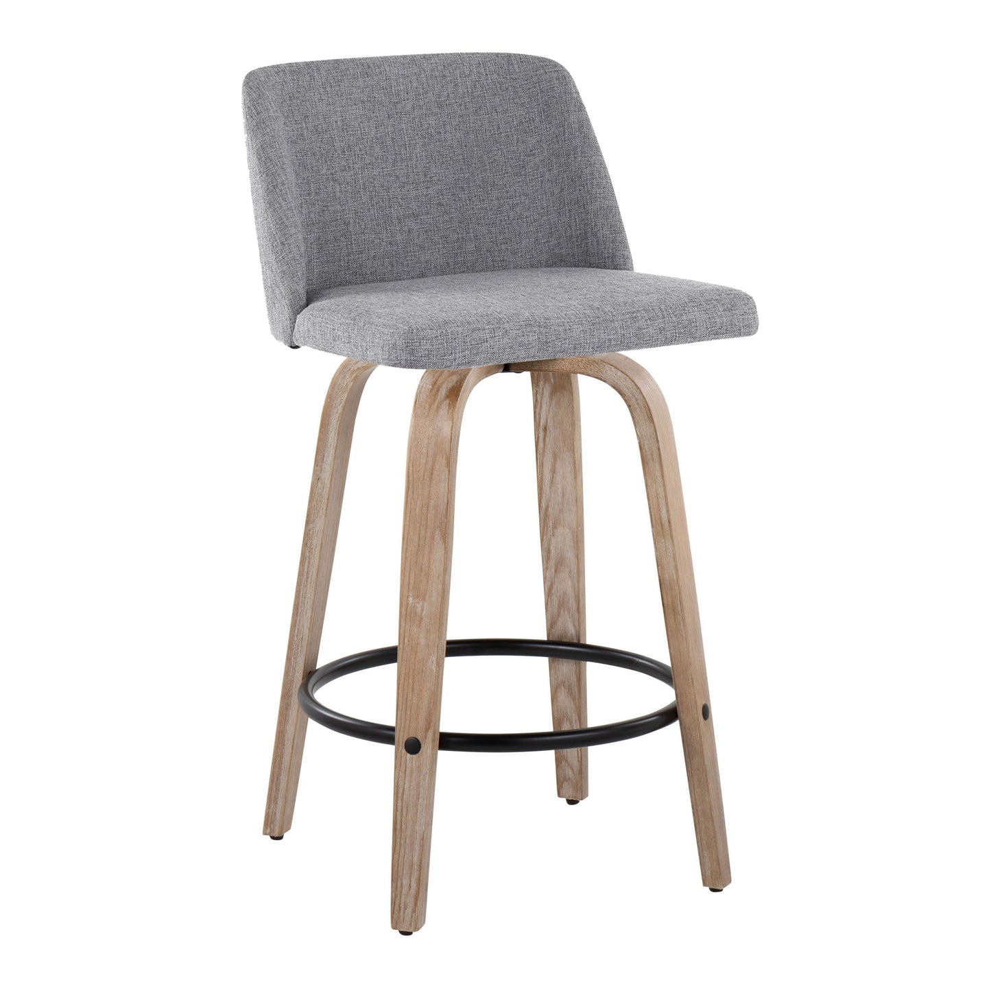 Toriano - Contemporary Fixed Height Counter Stool With Swivel With Round Footrest (Set of 2) - Gray / Whitewashed